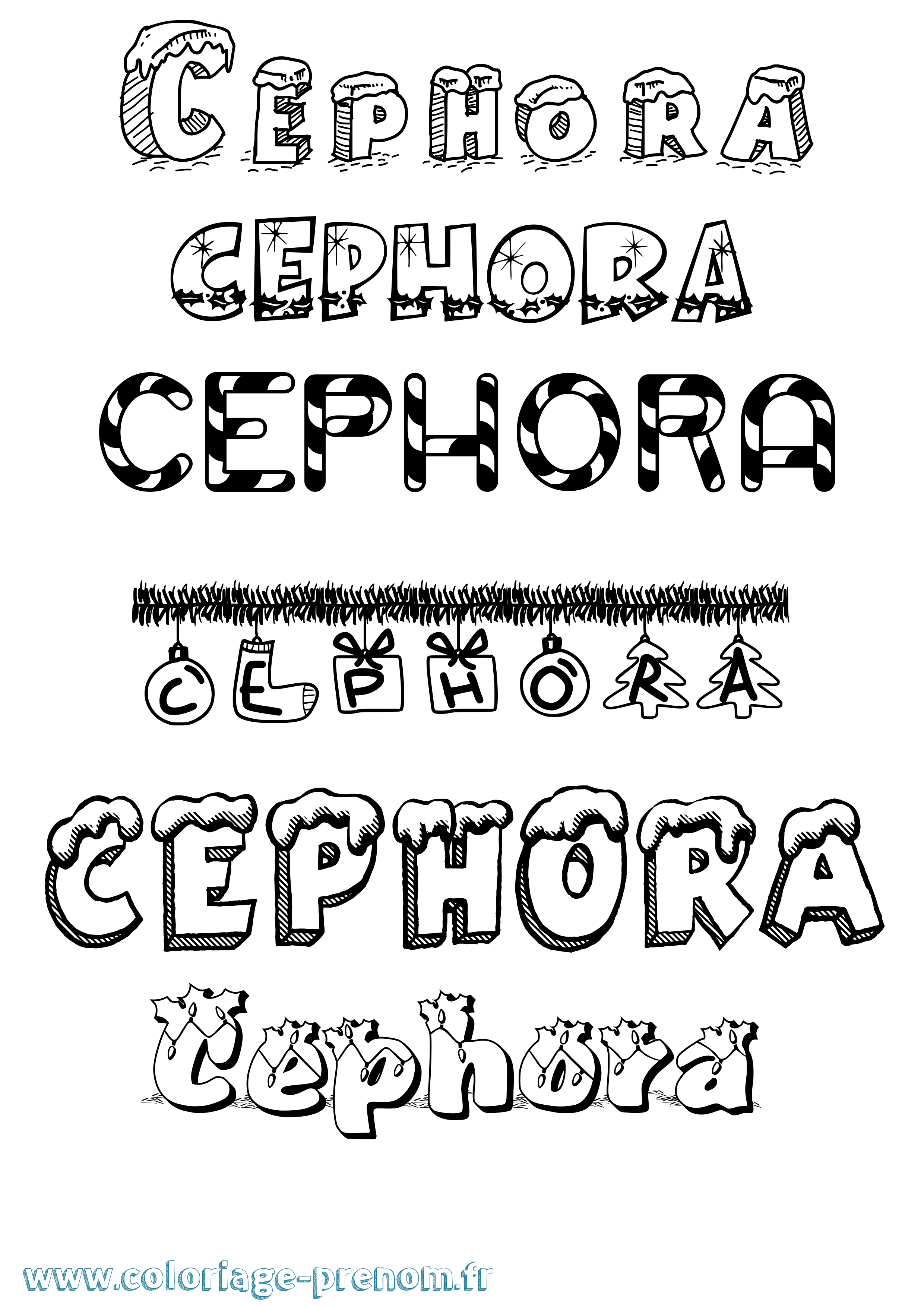 Coloriage prénom Cephora Noël