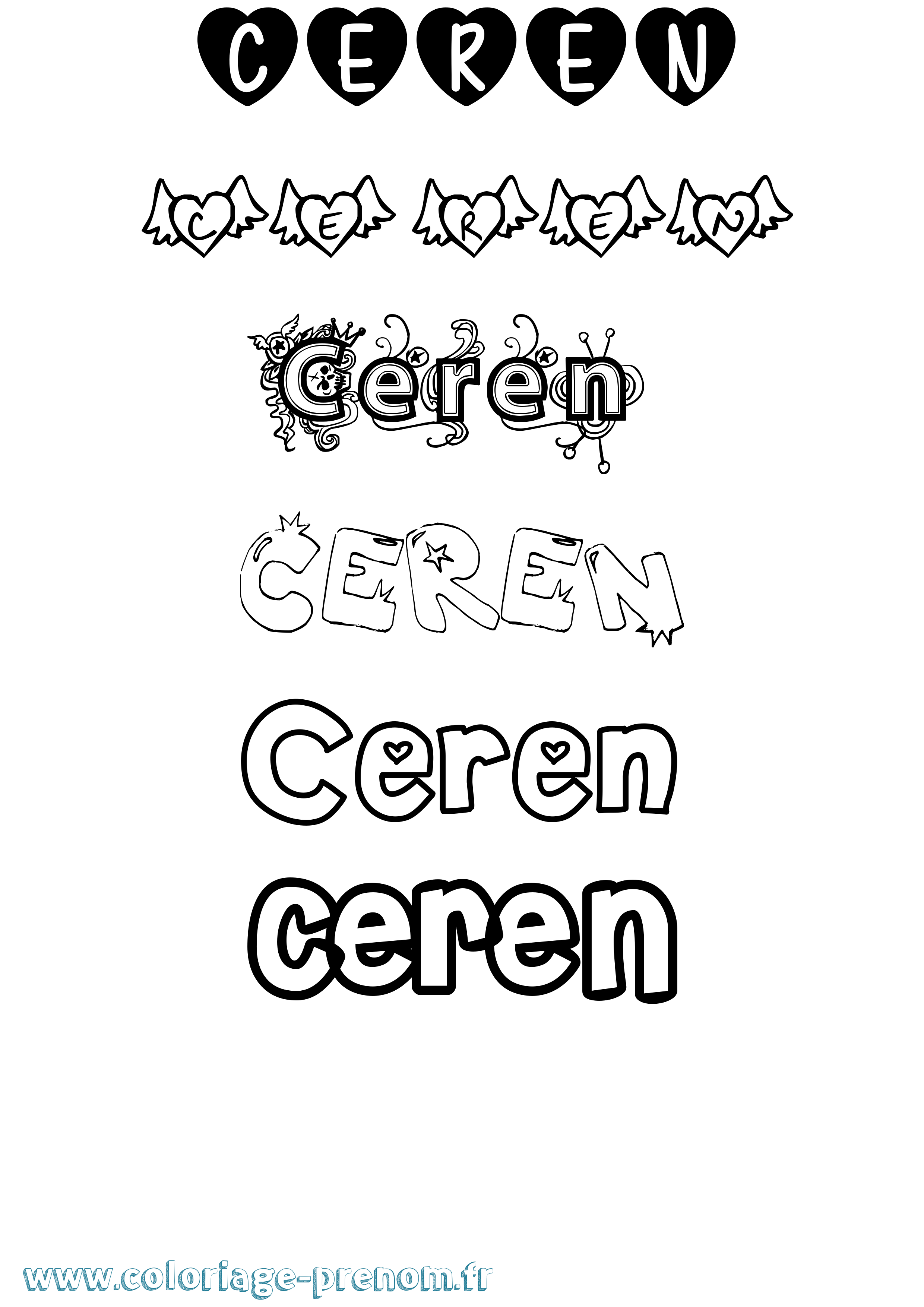 Coloriage Ceren Girly Coloriage prénom Ceren Girly