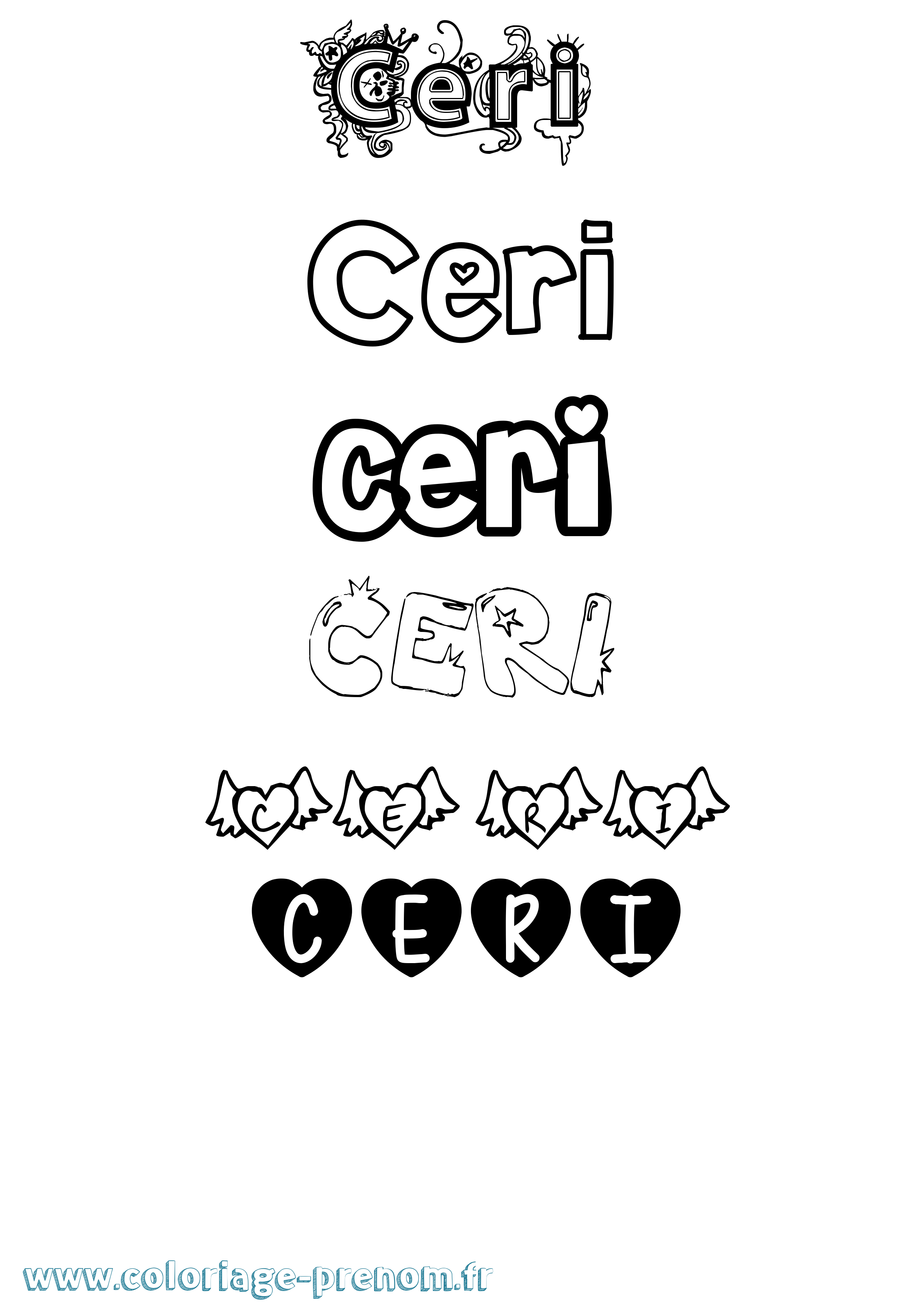 Coloriage prénom Ceri Girly