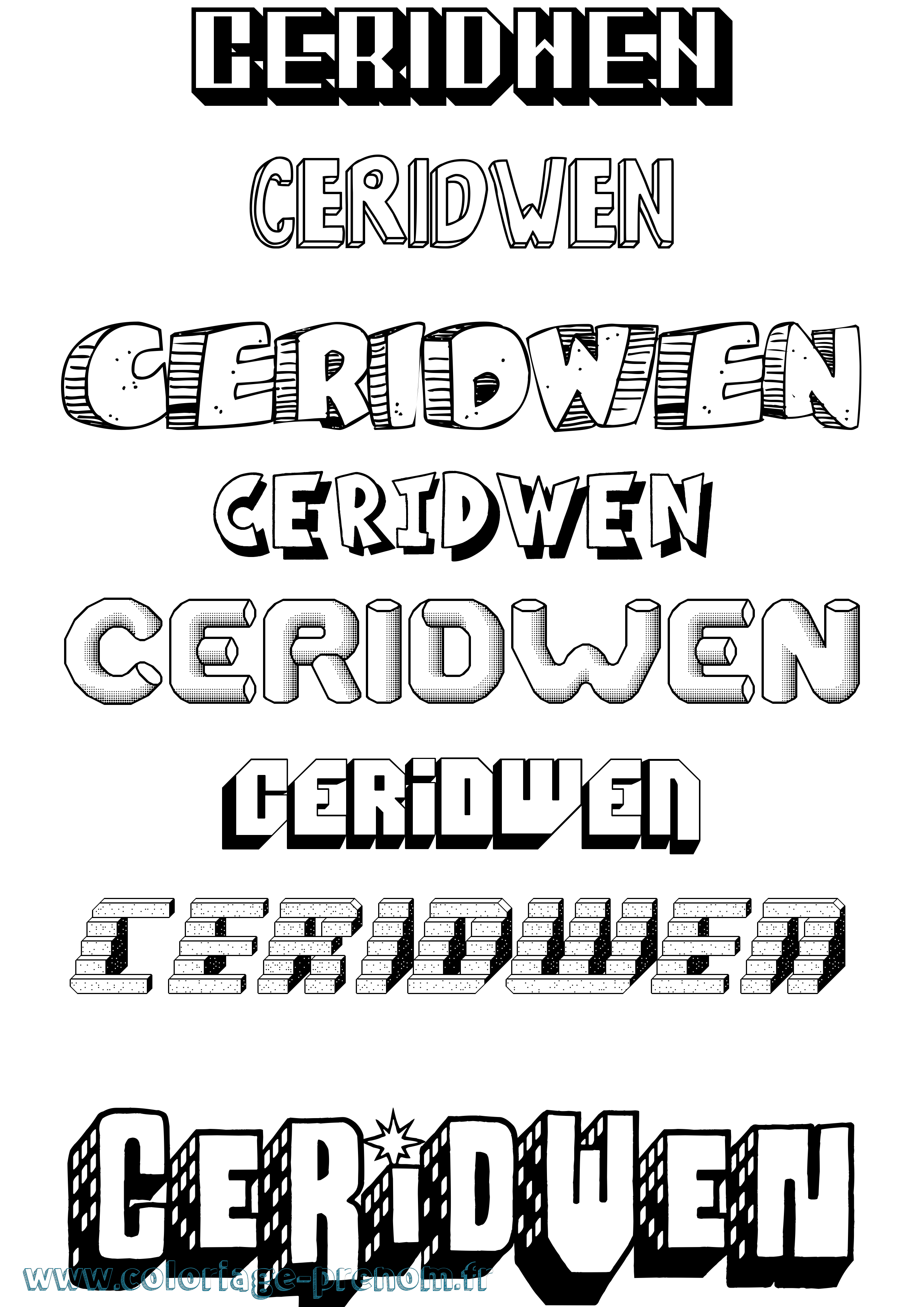 Coloriage prénom Ceridwen Effet 3D