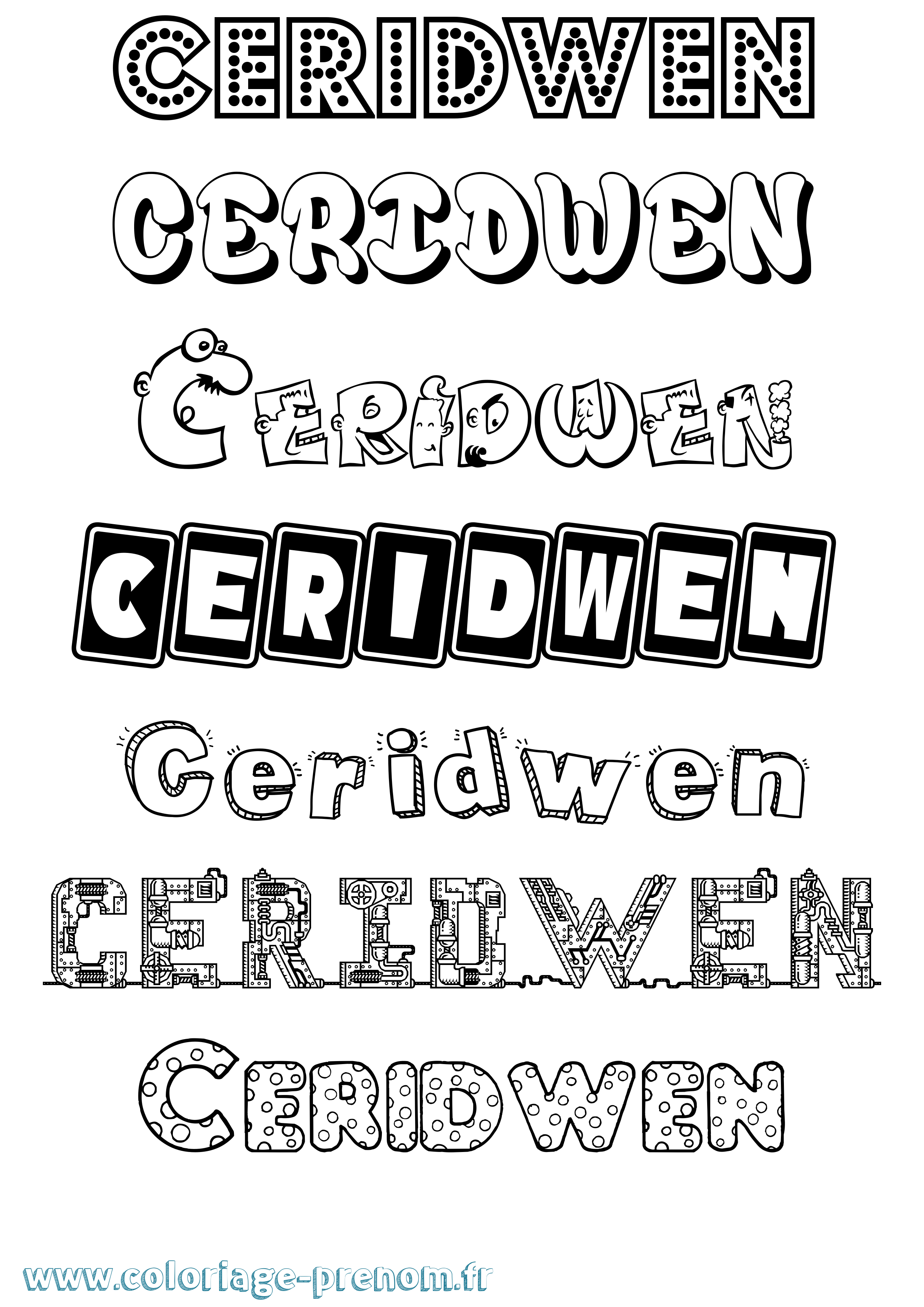 Coloriage prénom Ceridwen Fun