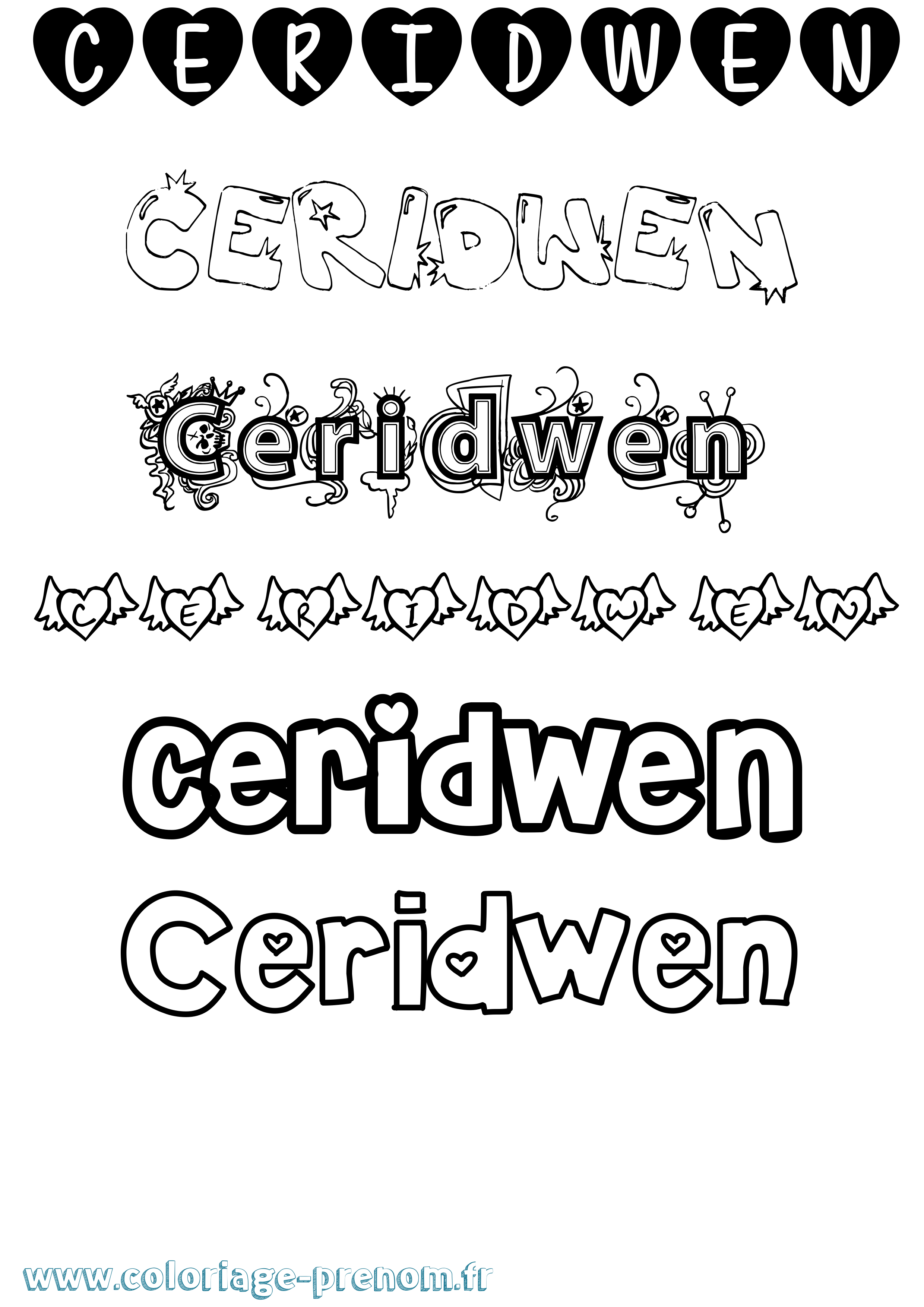 Coloriage prénom Ceridwen Girly