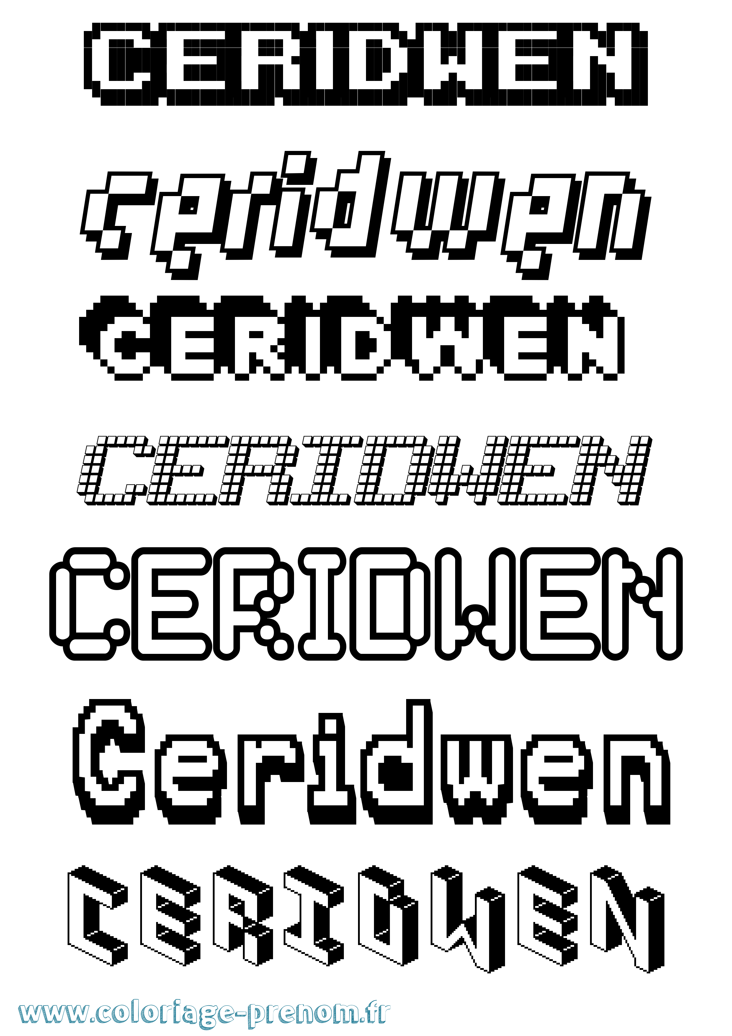 Coloriage prénom Ceridwen Pixel