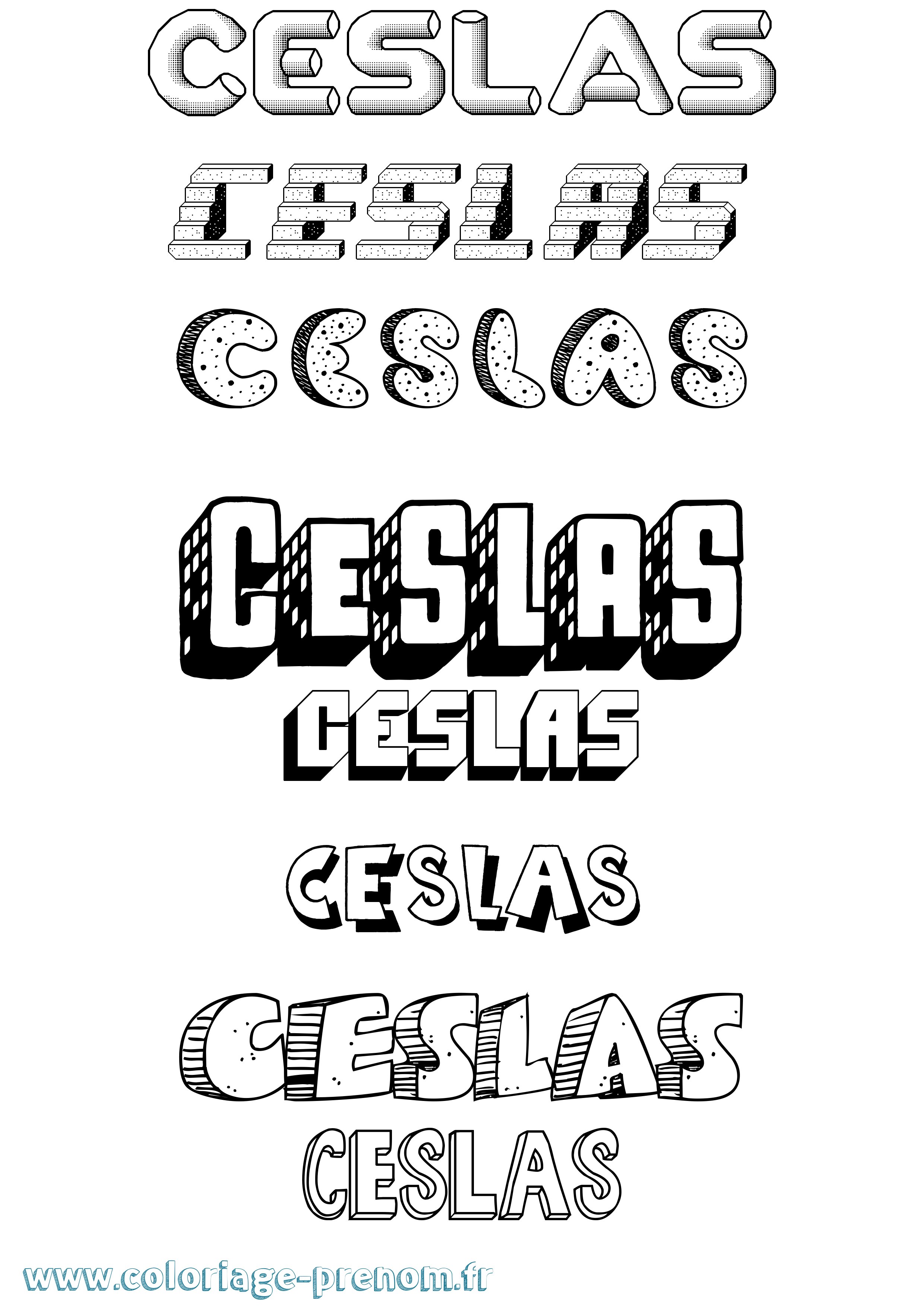 Coloriage Ceslas Effet 3D Coloriage prénom Ceslas Effet 3D