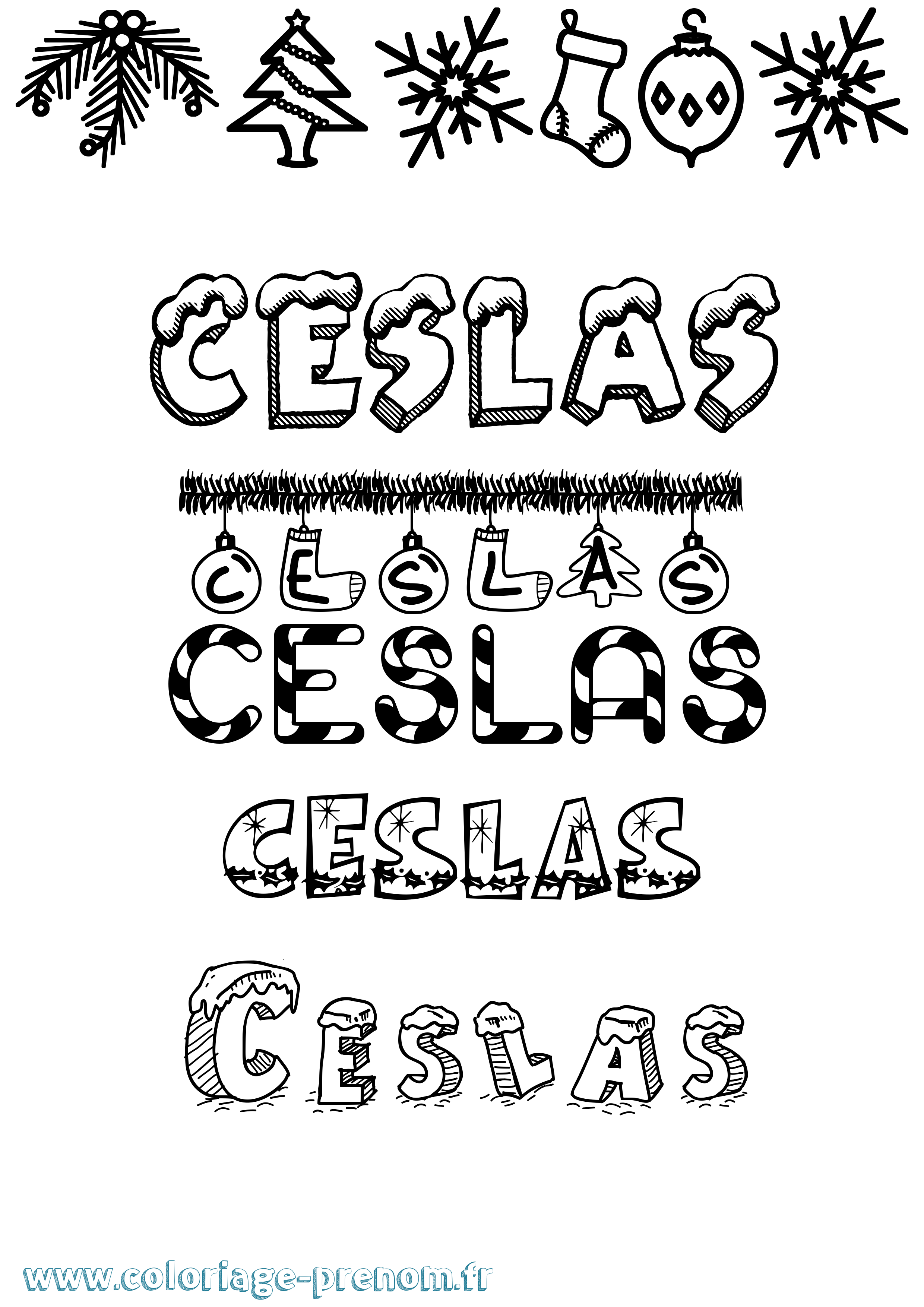 Coloriage Ceslas Noël Coloriage prénom Ceslas Noël