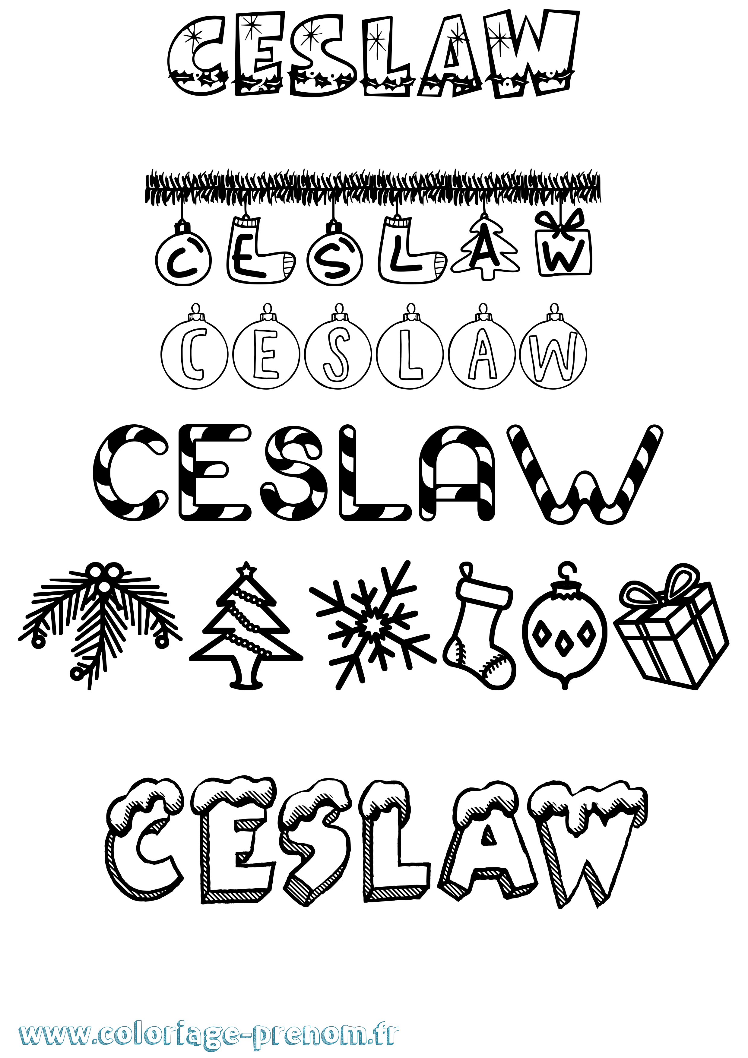 Coloriage Ceslaw Noël Coloriage prénom Ceslaw Noël