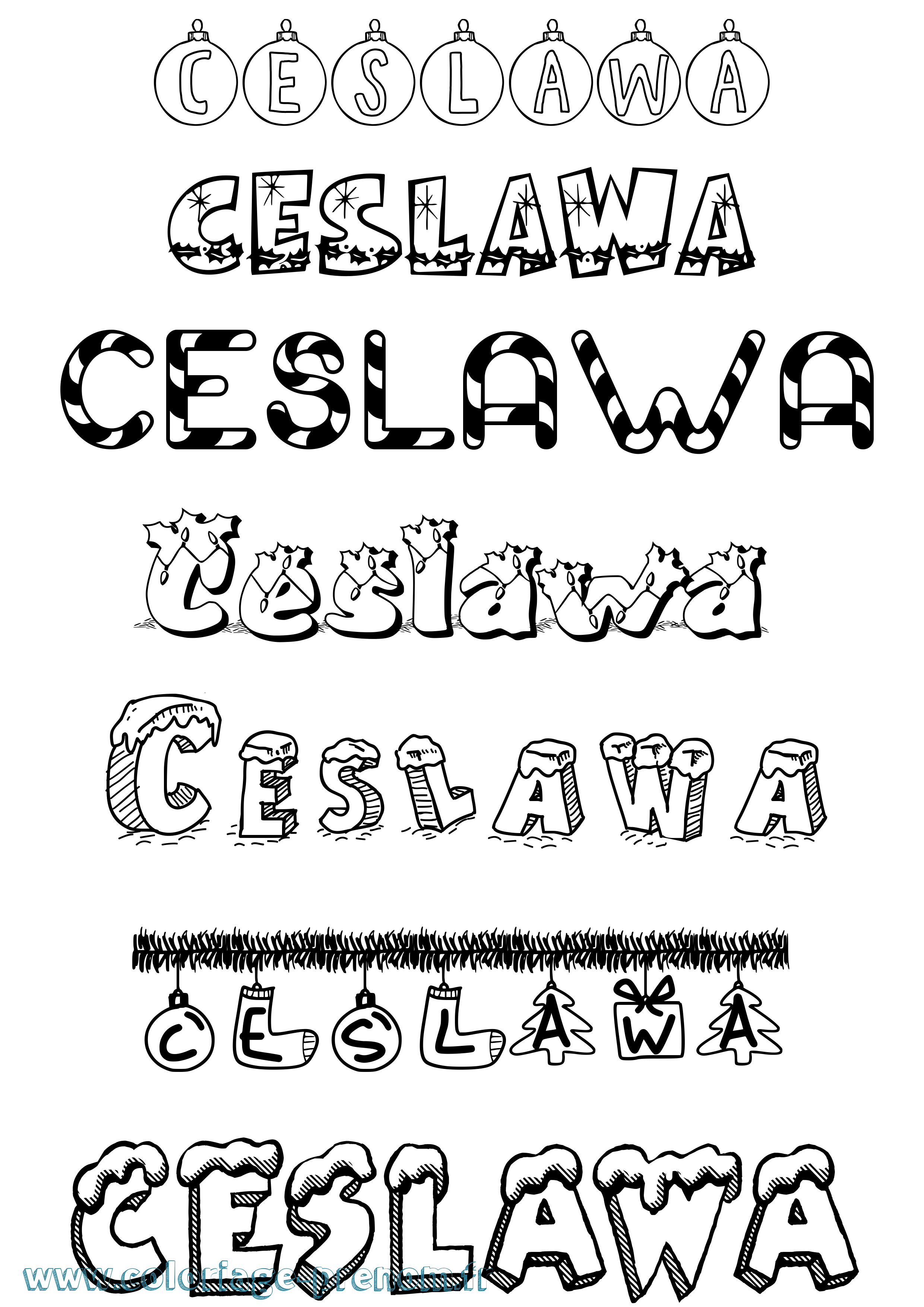 Coloriage prénom Ceslawa Noël
