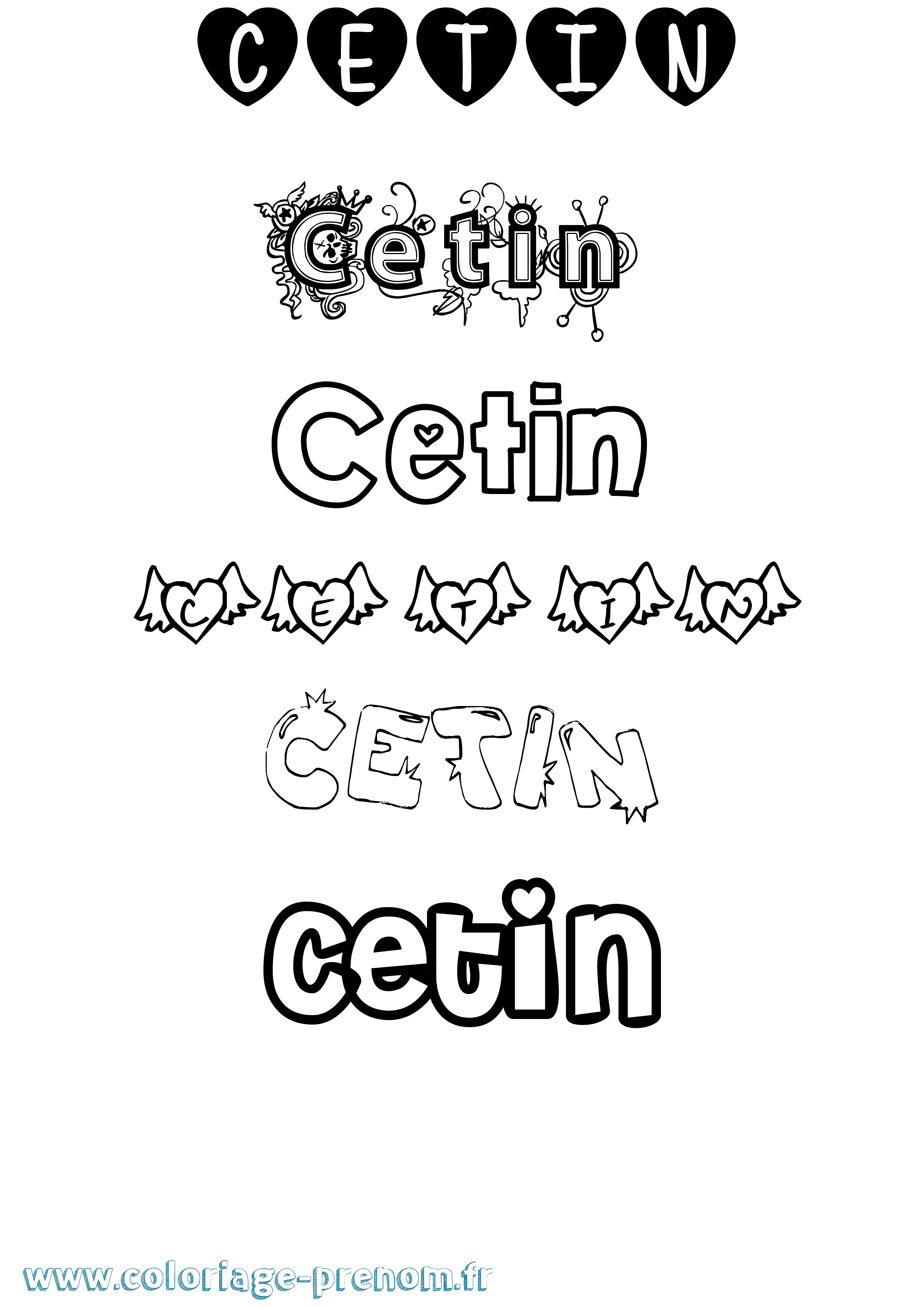 Coloriage Cetin Girly Coloriage prénom Cetin Girly