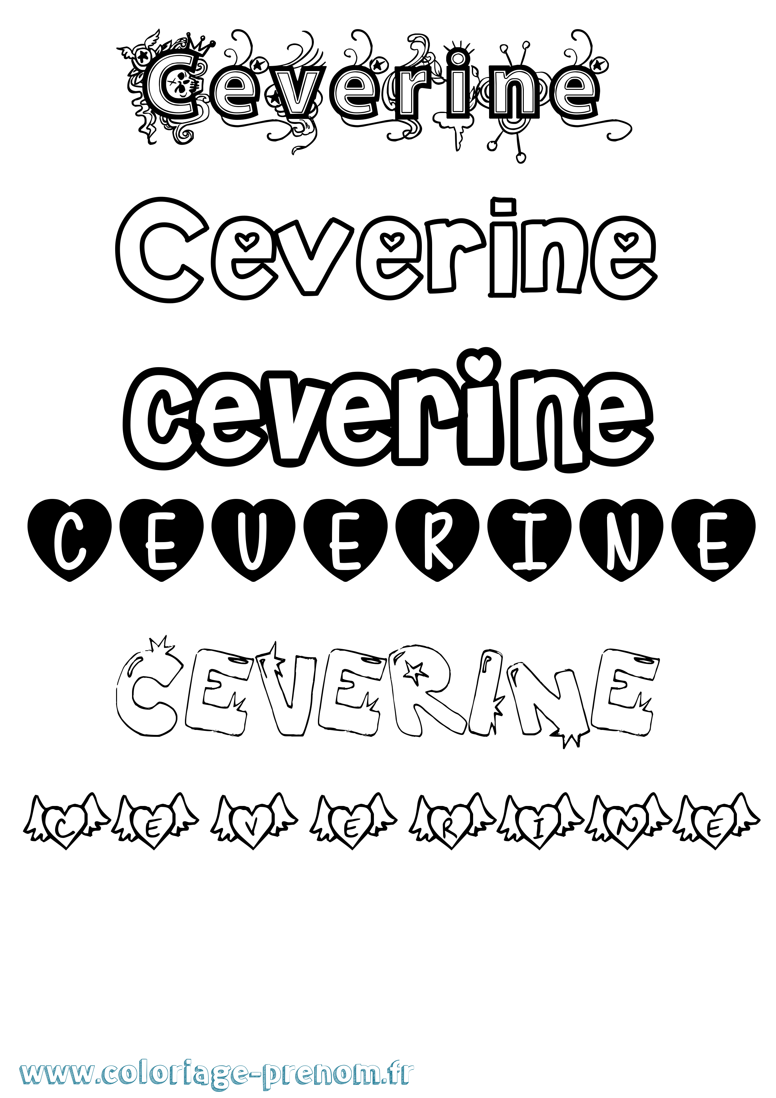 Coloriage prénom Ceverine Girly