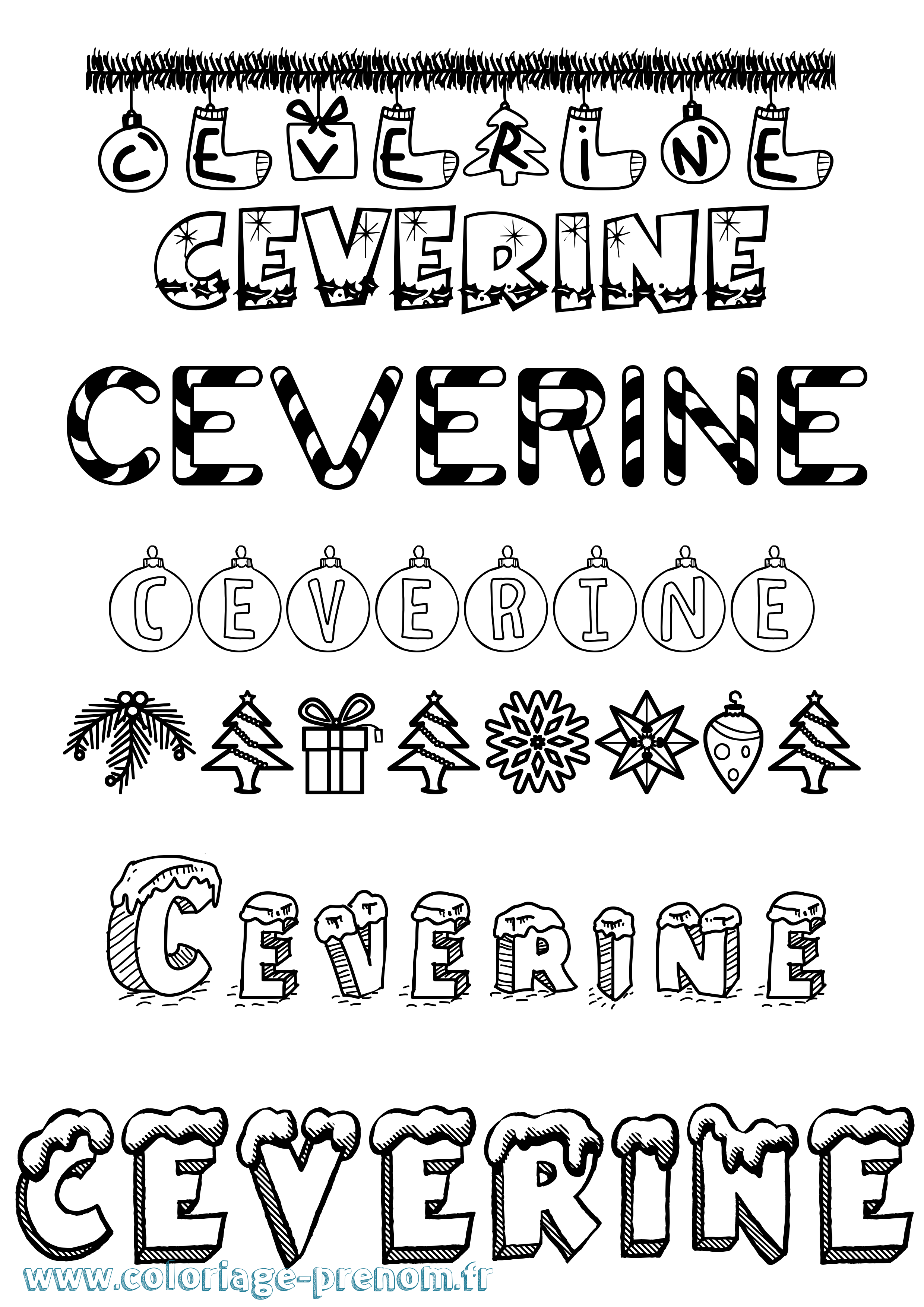 Coloriage prénom Ceverine Noël