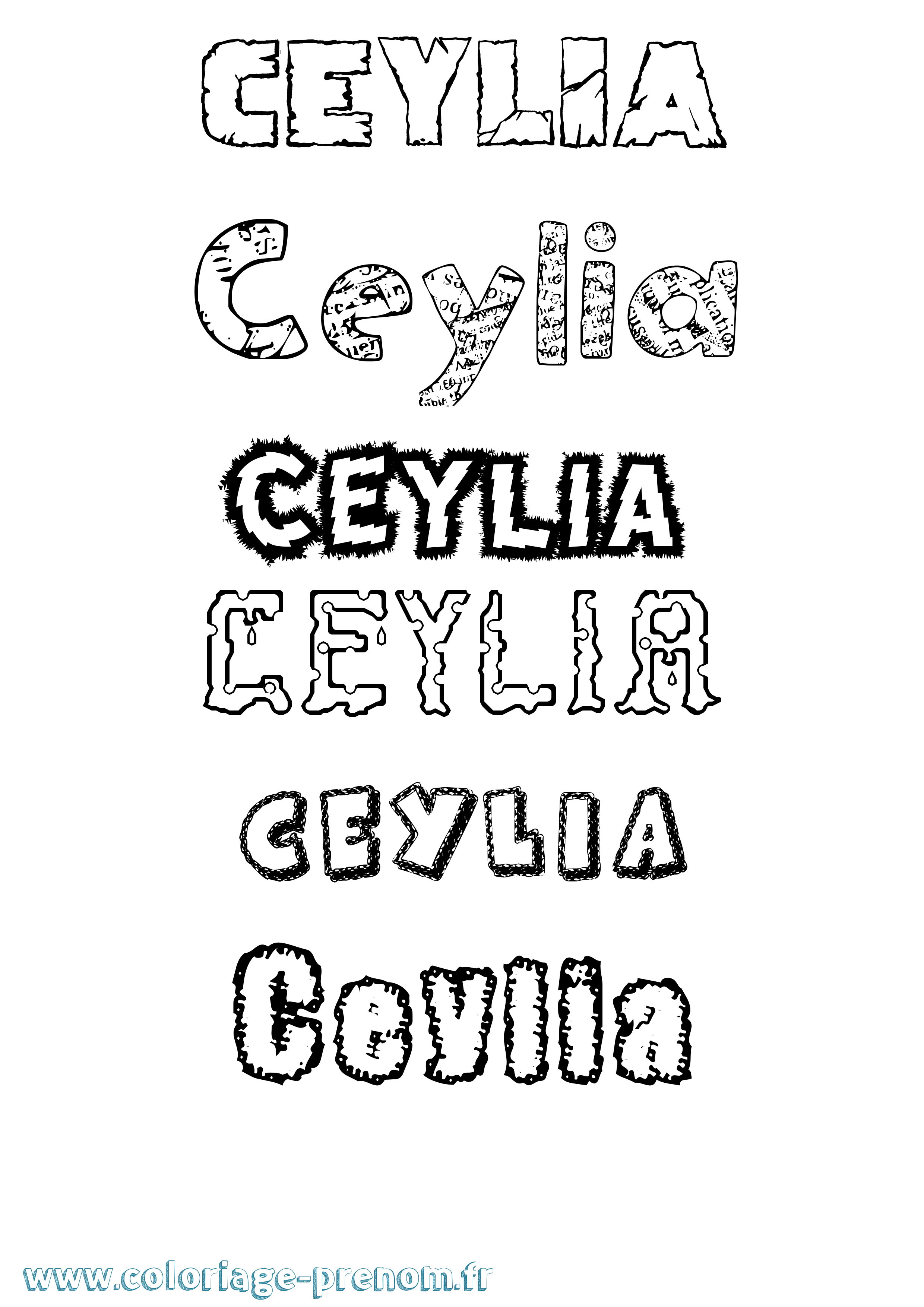 Coloriage prénom Ceylia Destructuré