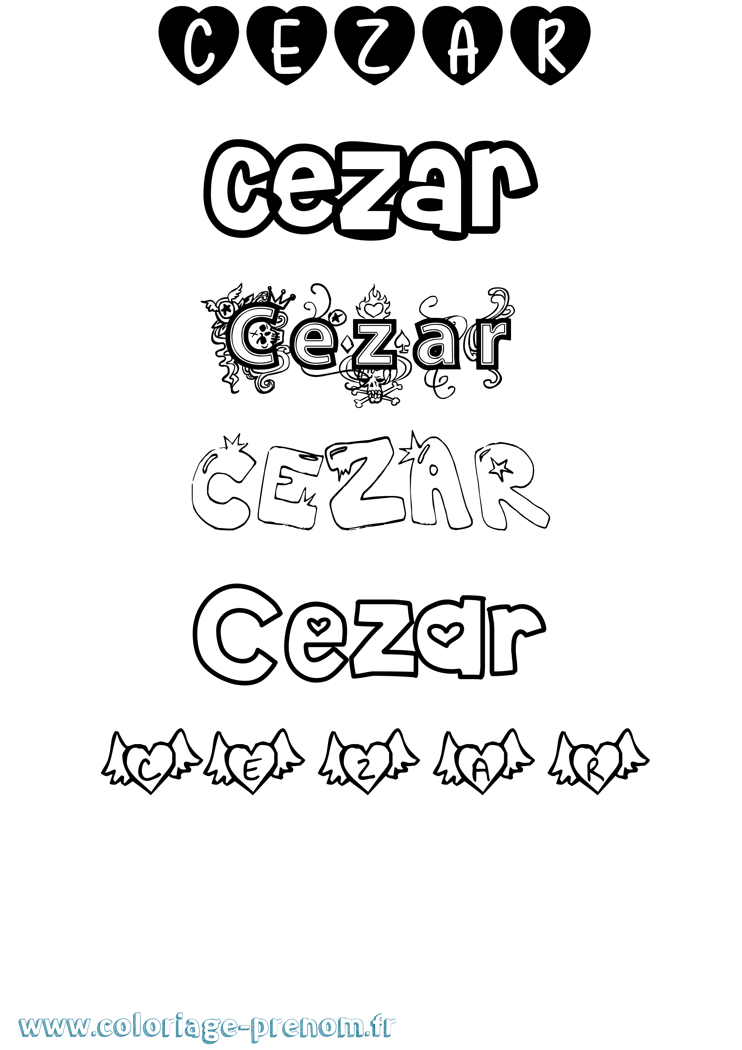 Coloriage Cezar Girly Coloriage prénom Cezar Girly