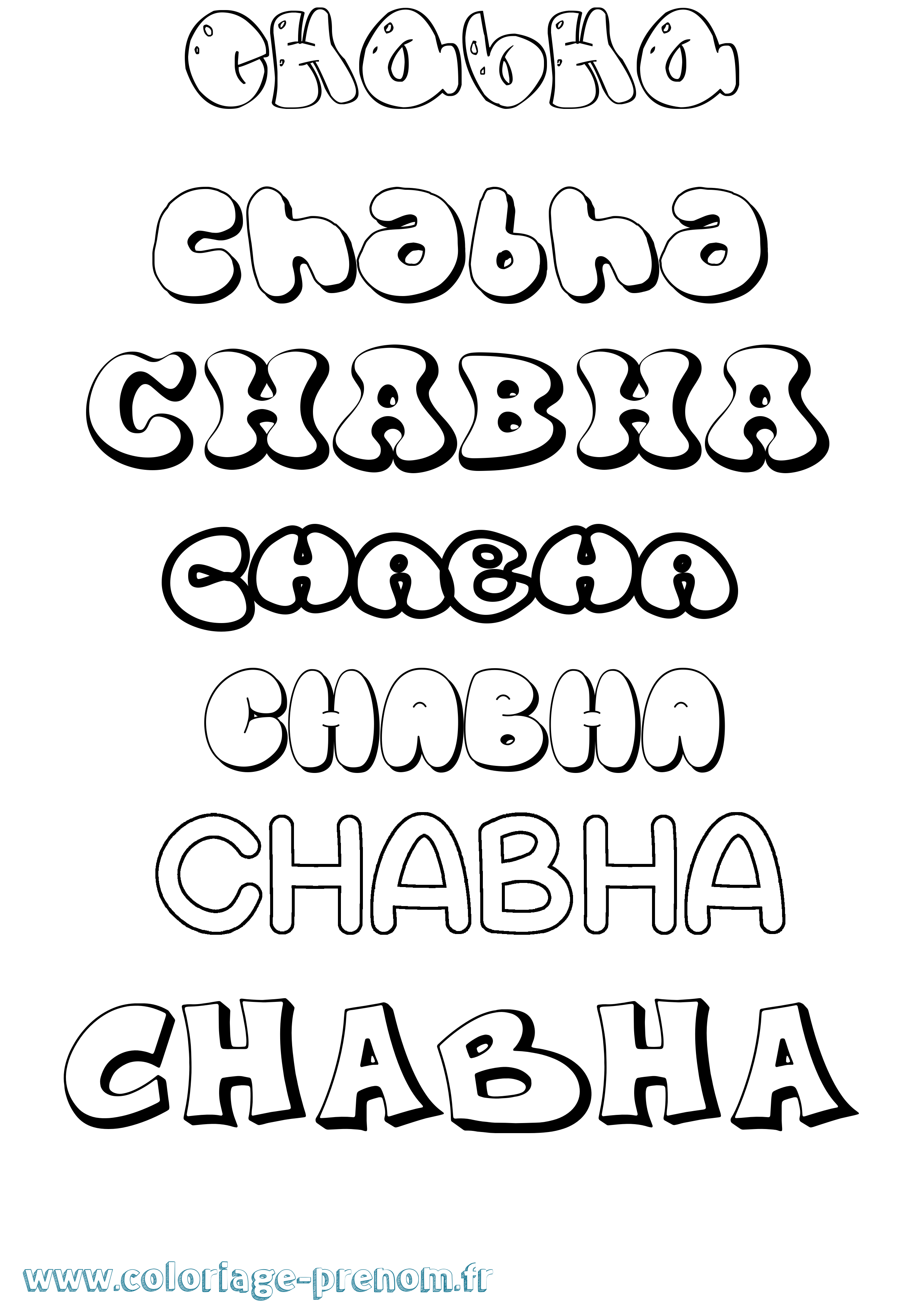 Coloriage prénom Chabha Bubble