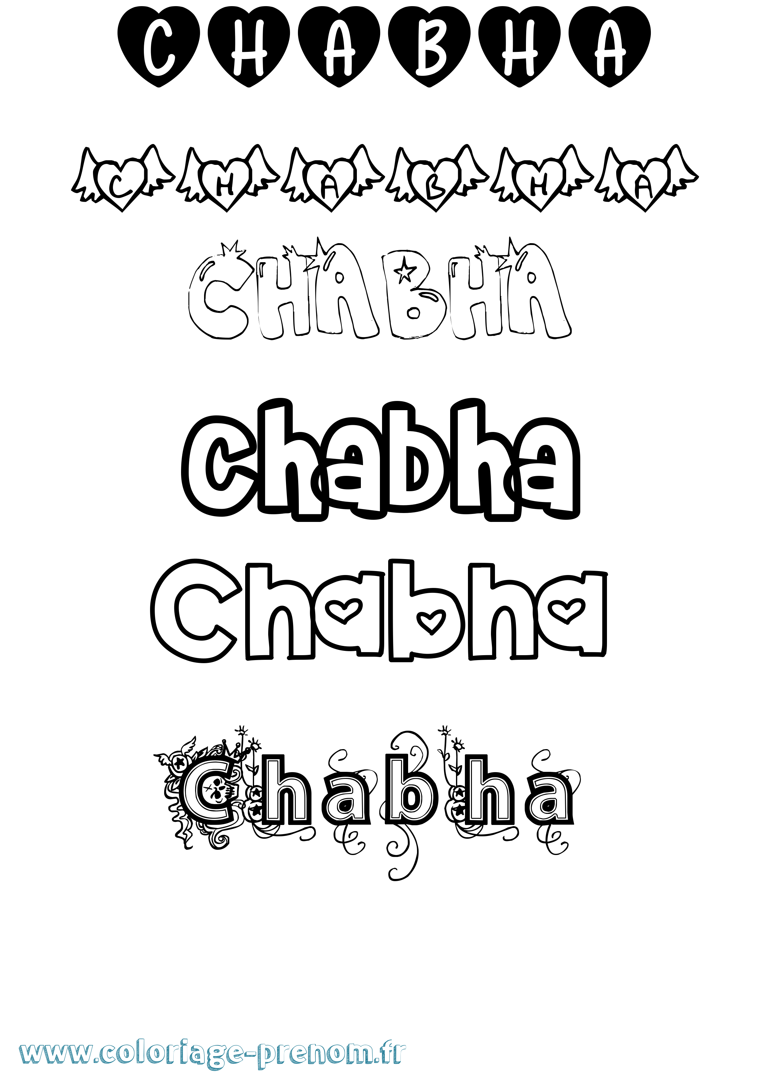 Coloriage prénom Chabha Girly