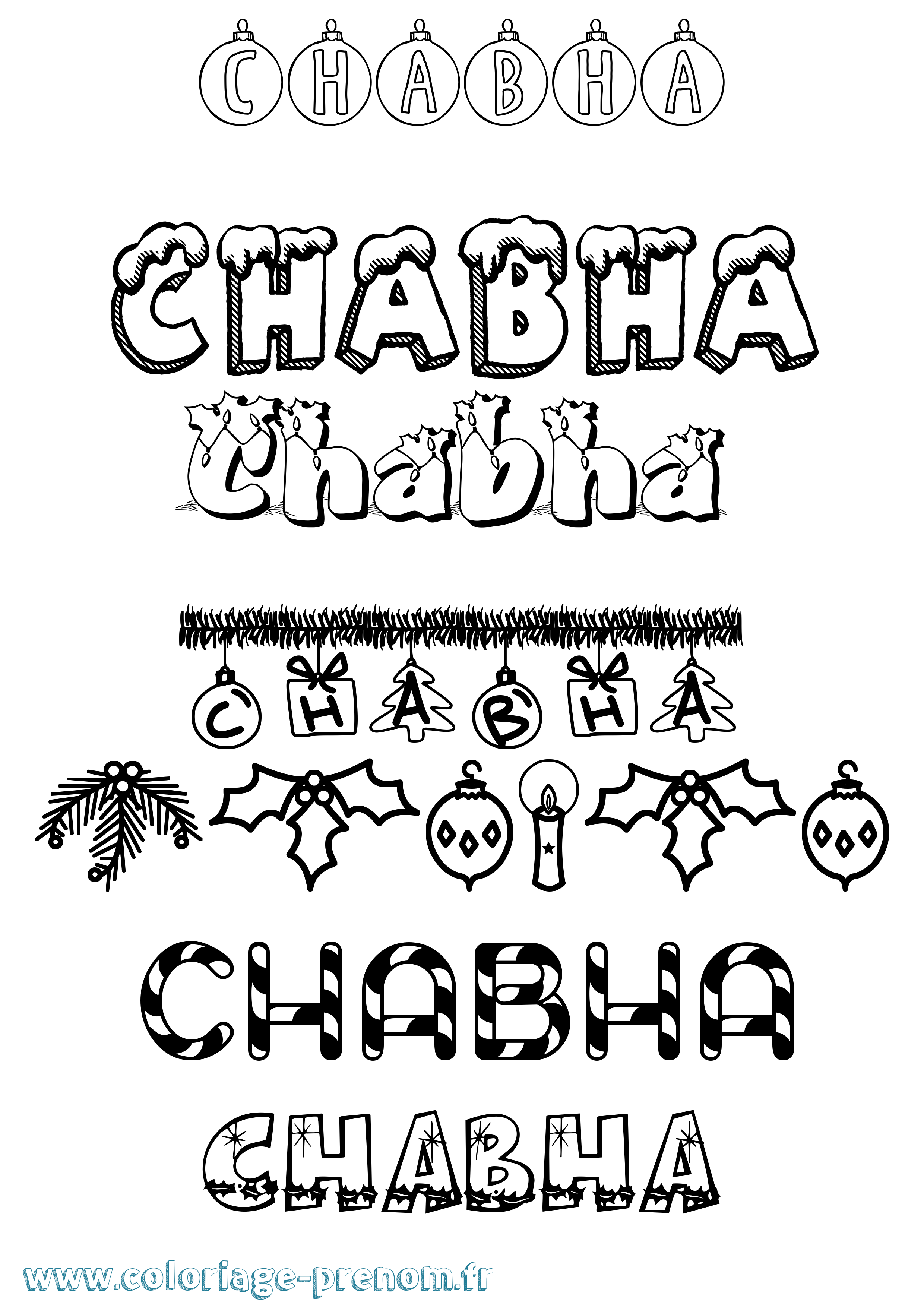 Coloriage prénom Chabha Noël