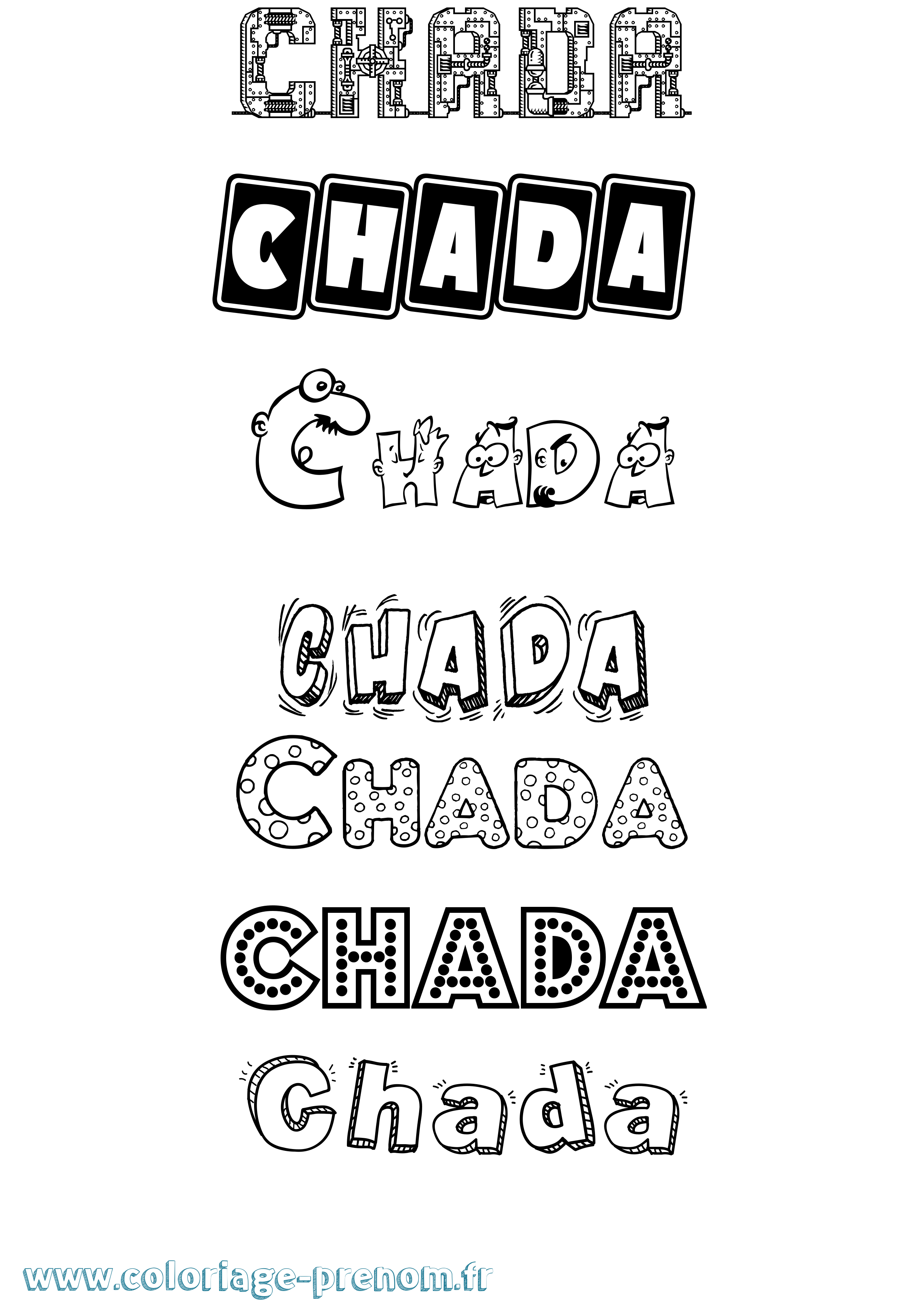Coloriage prénom Chada Fun