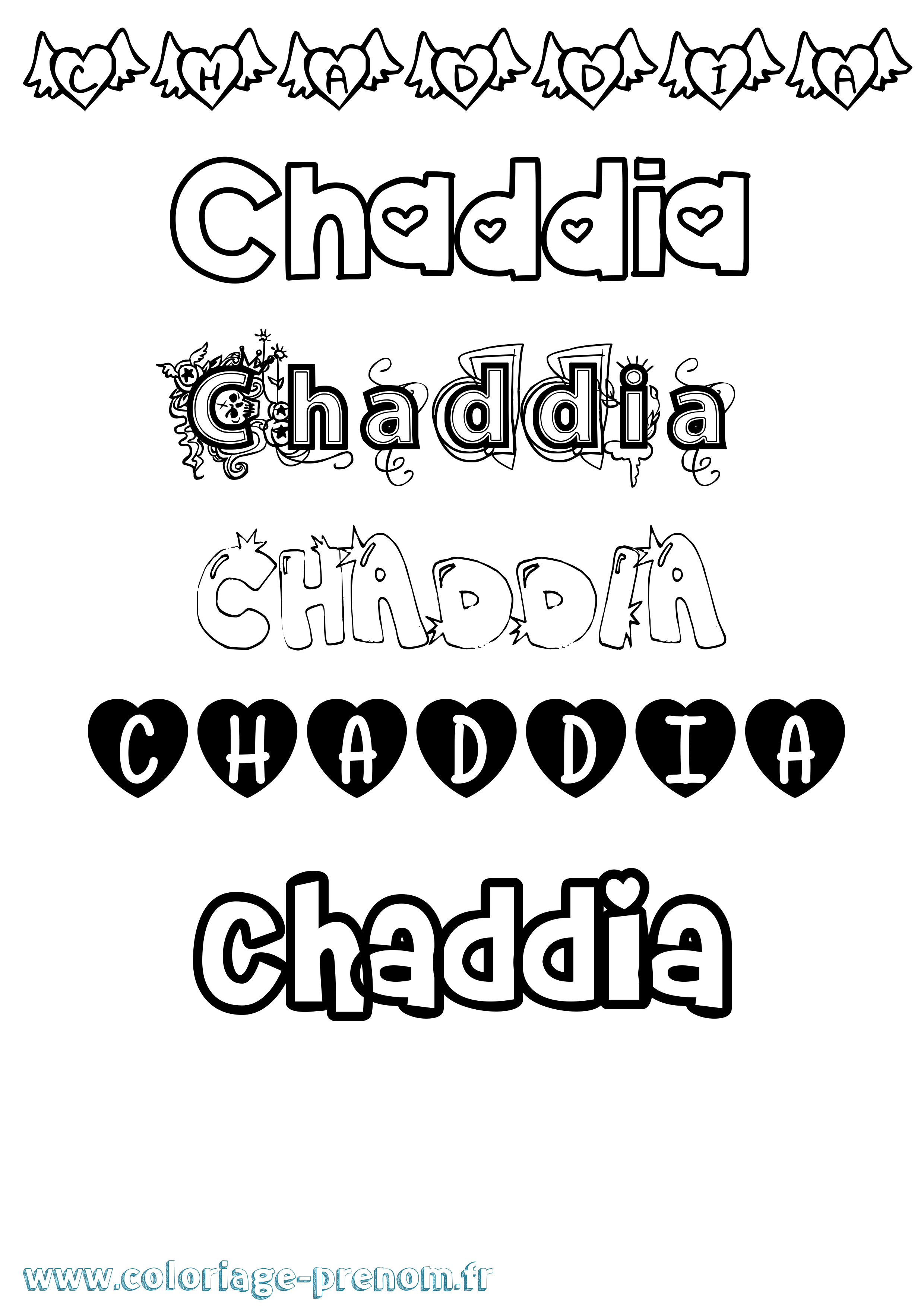 Coloriage prénom Chaddia Girly