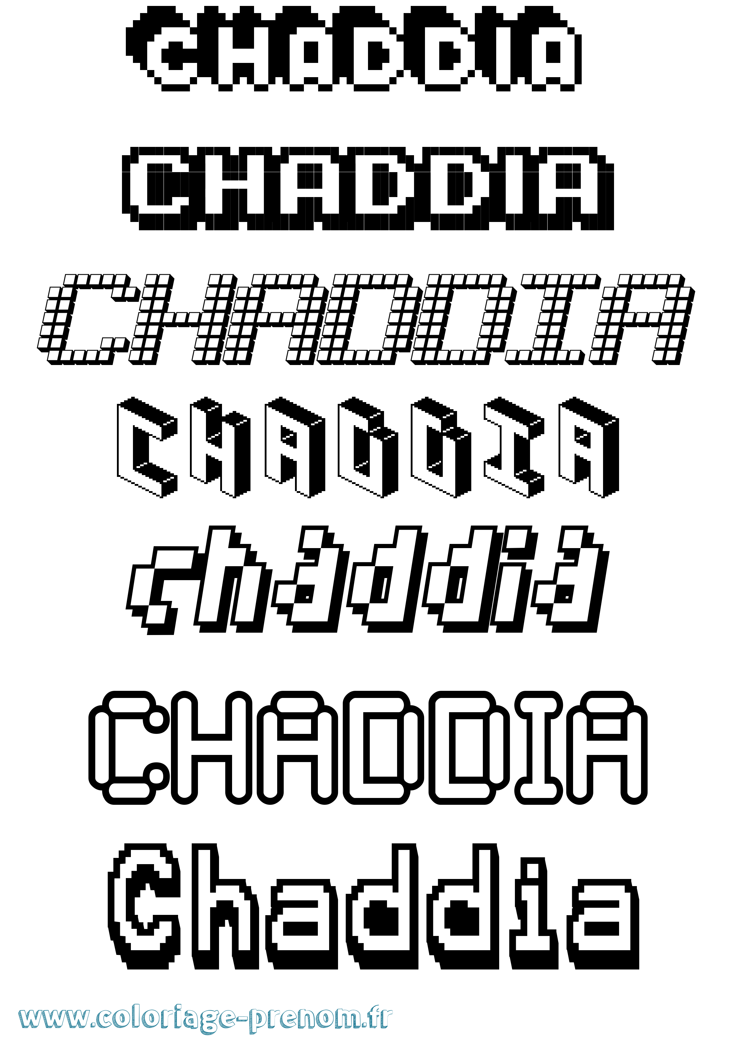 Coloriage prénom Chaddia Pixel
