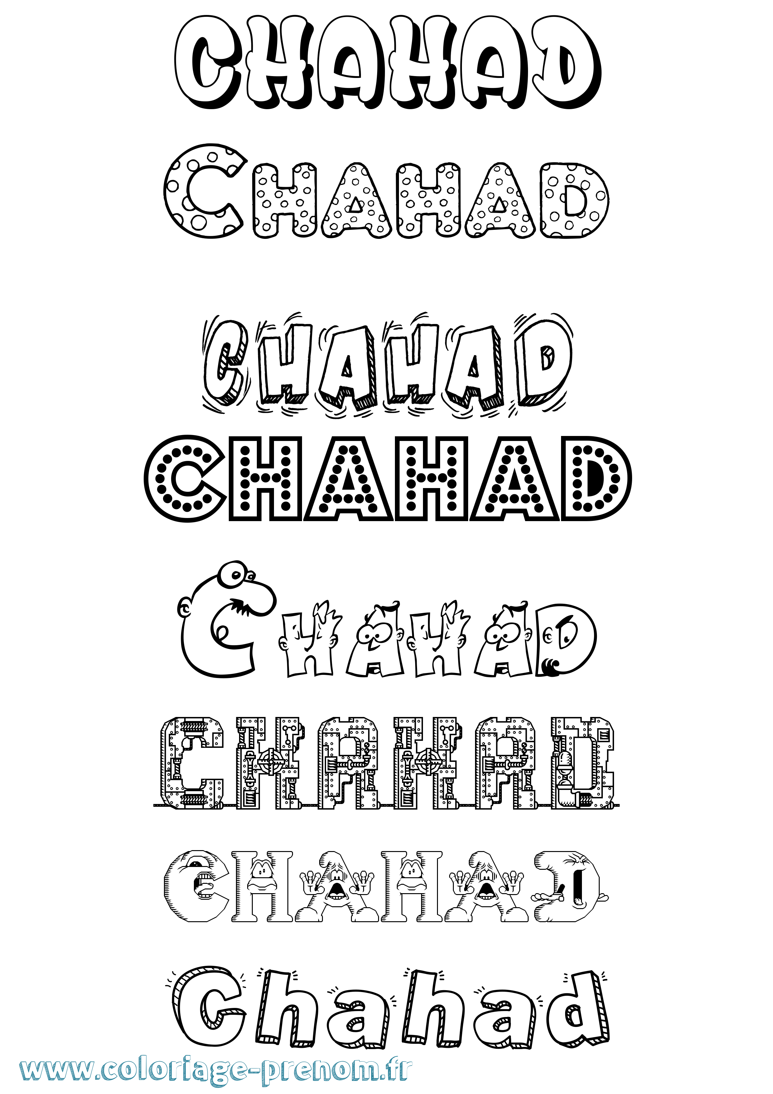 Coloriage prénom Chahad Fun
