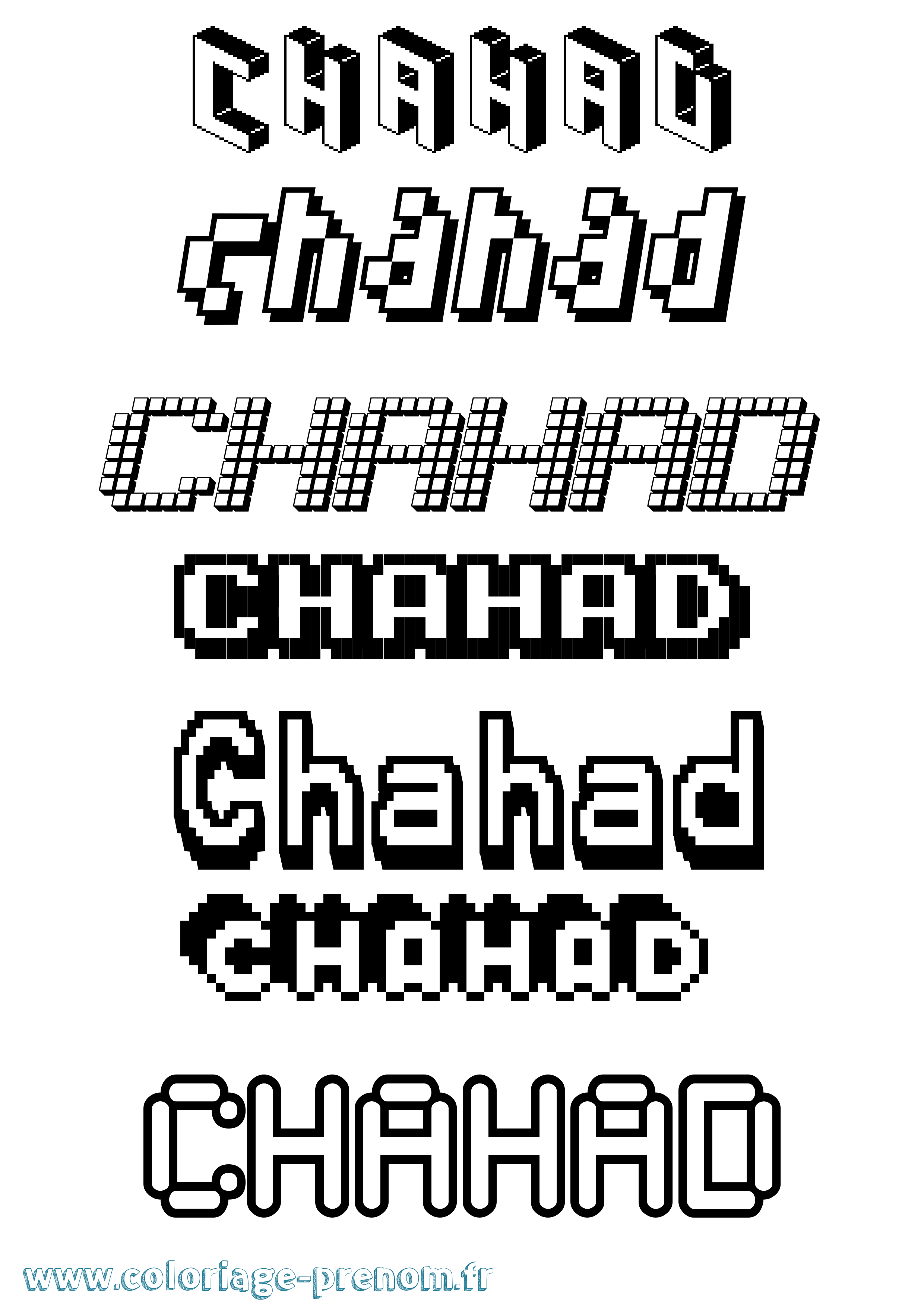 Coloriage prénom Chahad Pixel