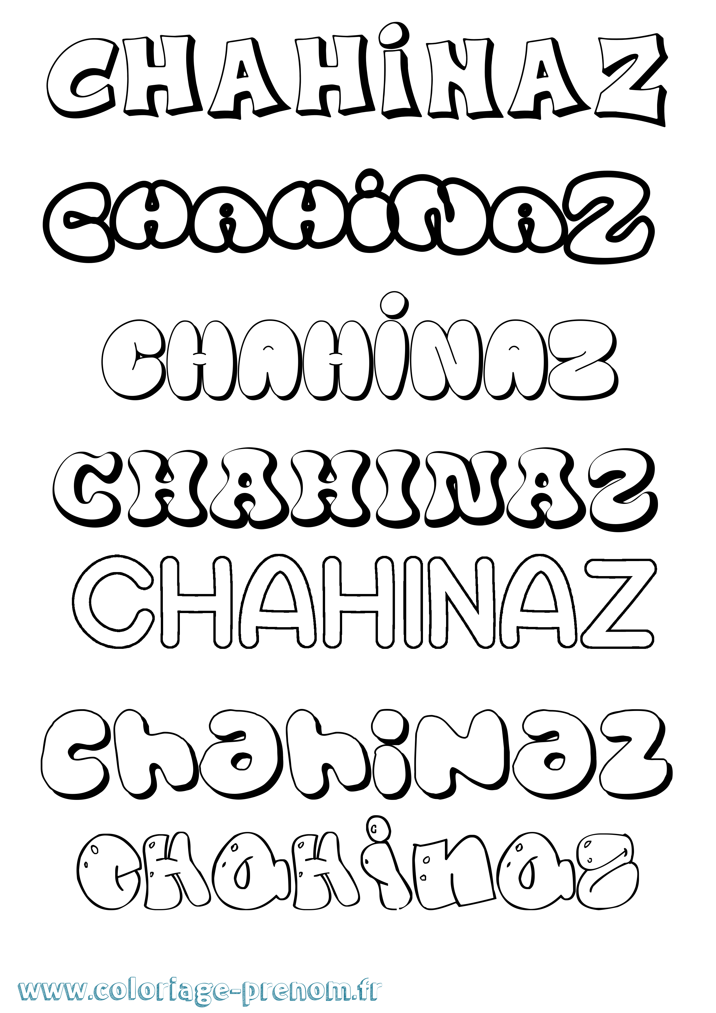 Coloriage prénom Chahinaz Bubble