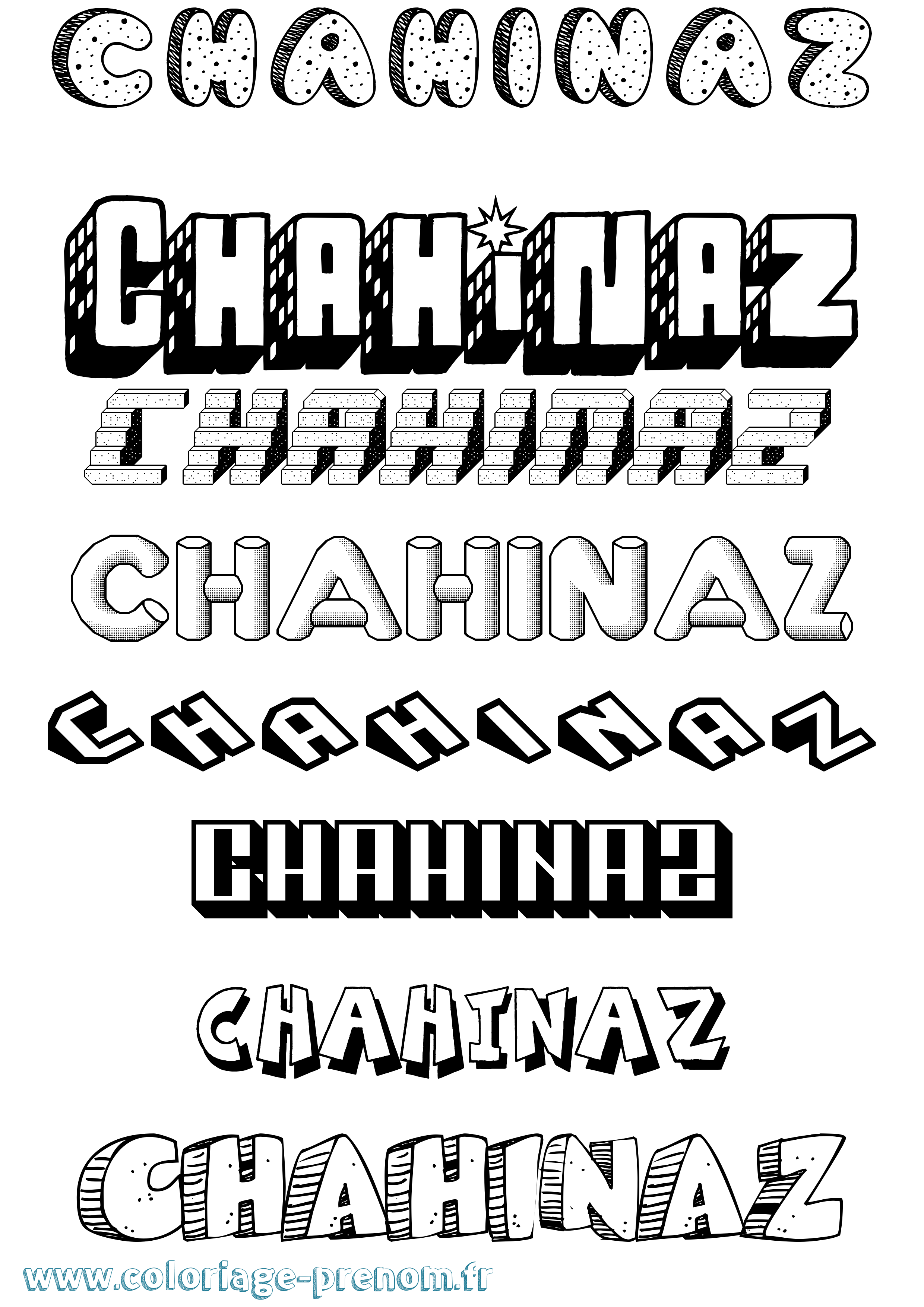 Coloriage prénom Chahinaz Effet 3D