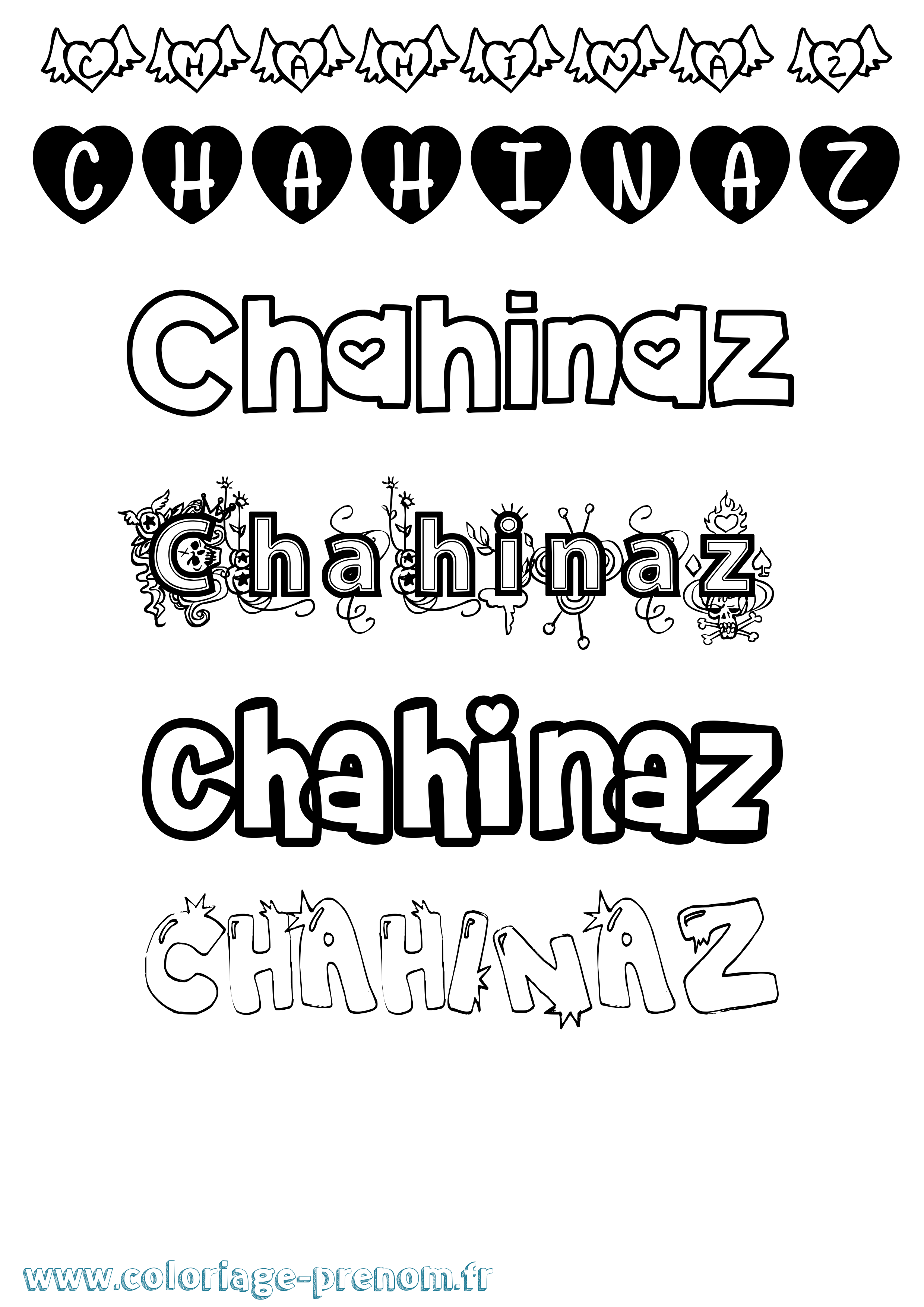 Coloriage prénom Chahinaz Girly
