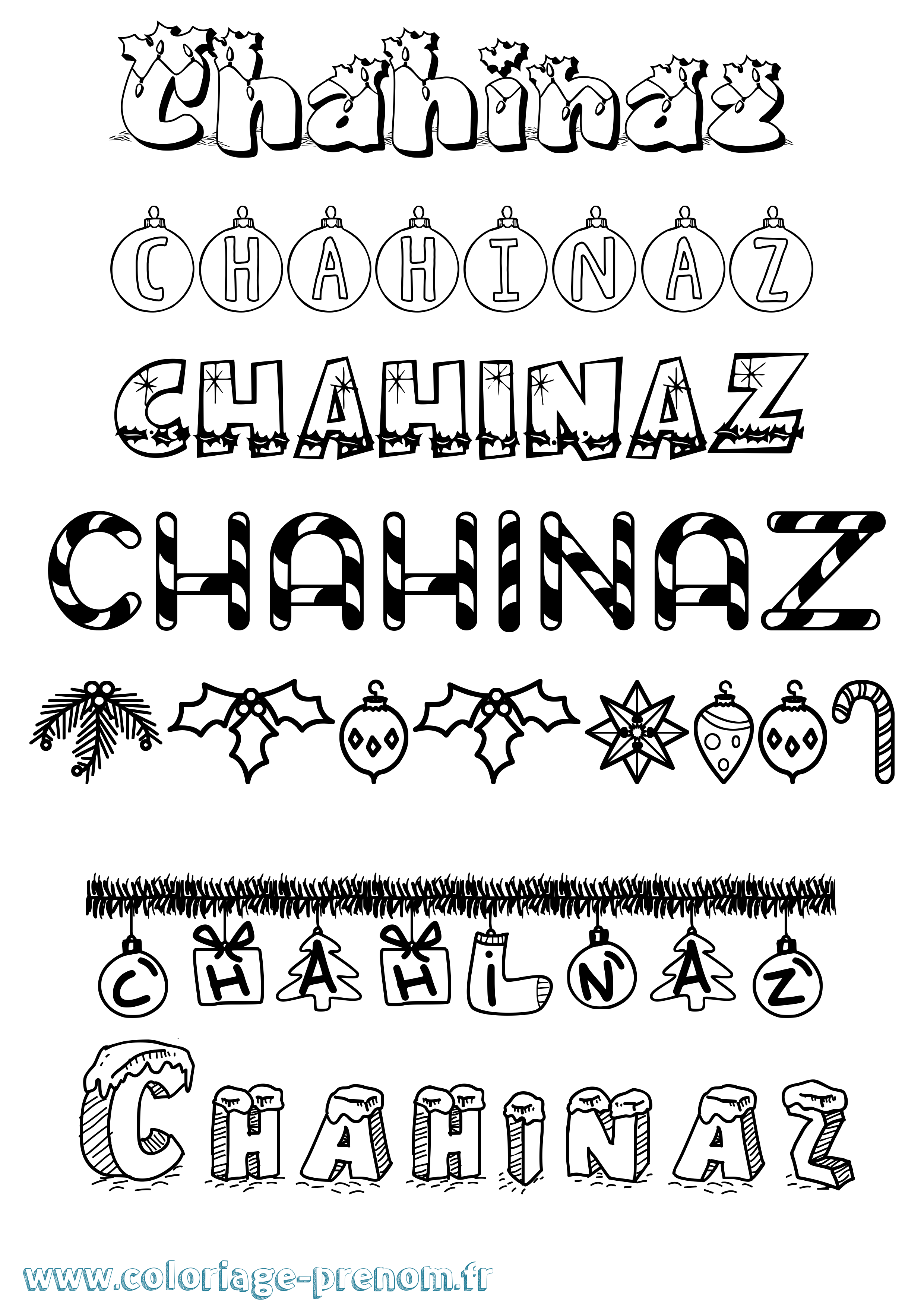 Coloriage prénom Chahinaz Noël