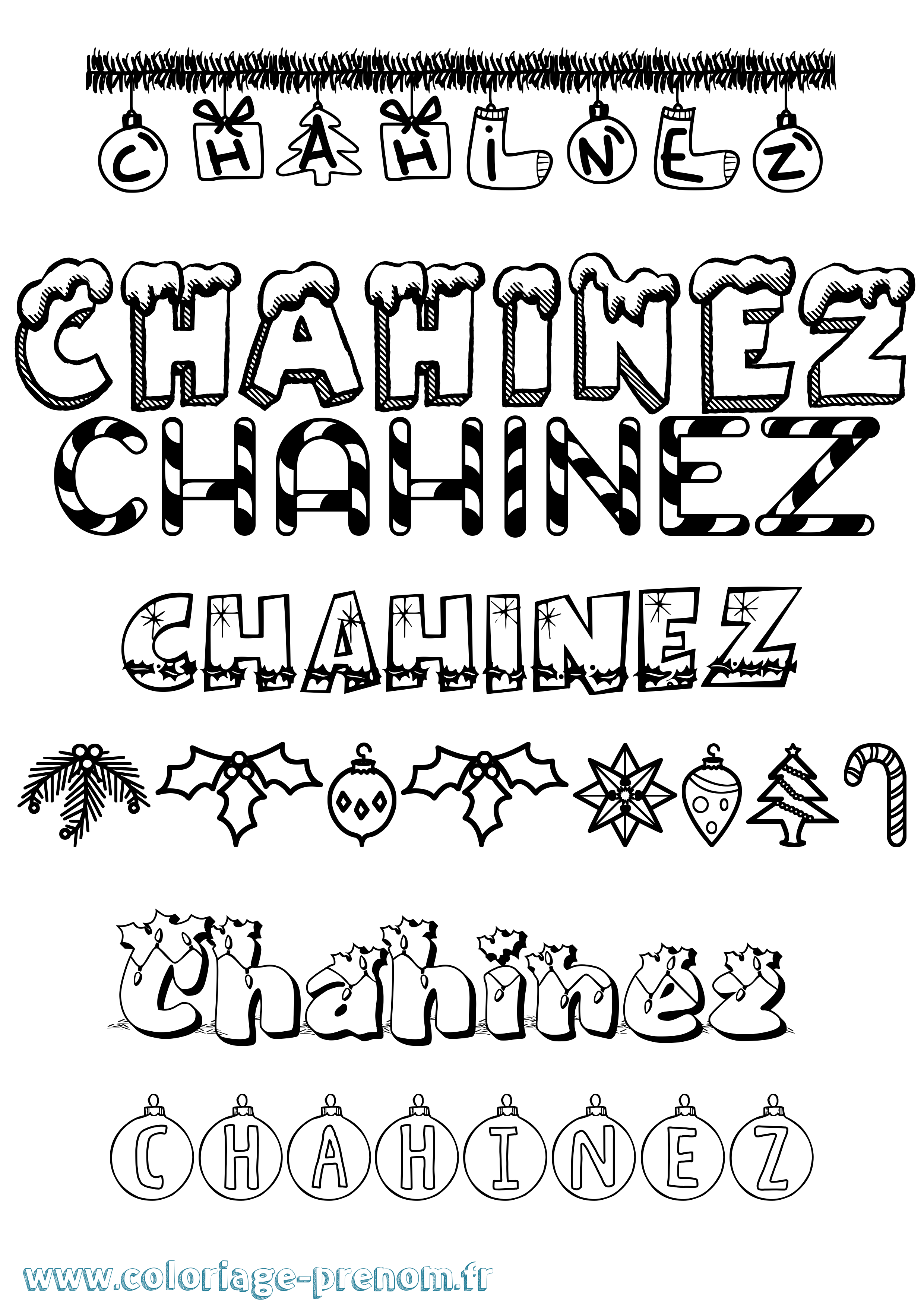 Coloriage Chahinez Noël Coloriage prénom Chahinez Noël