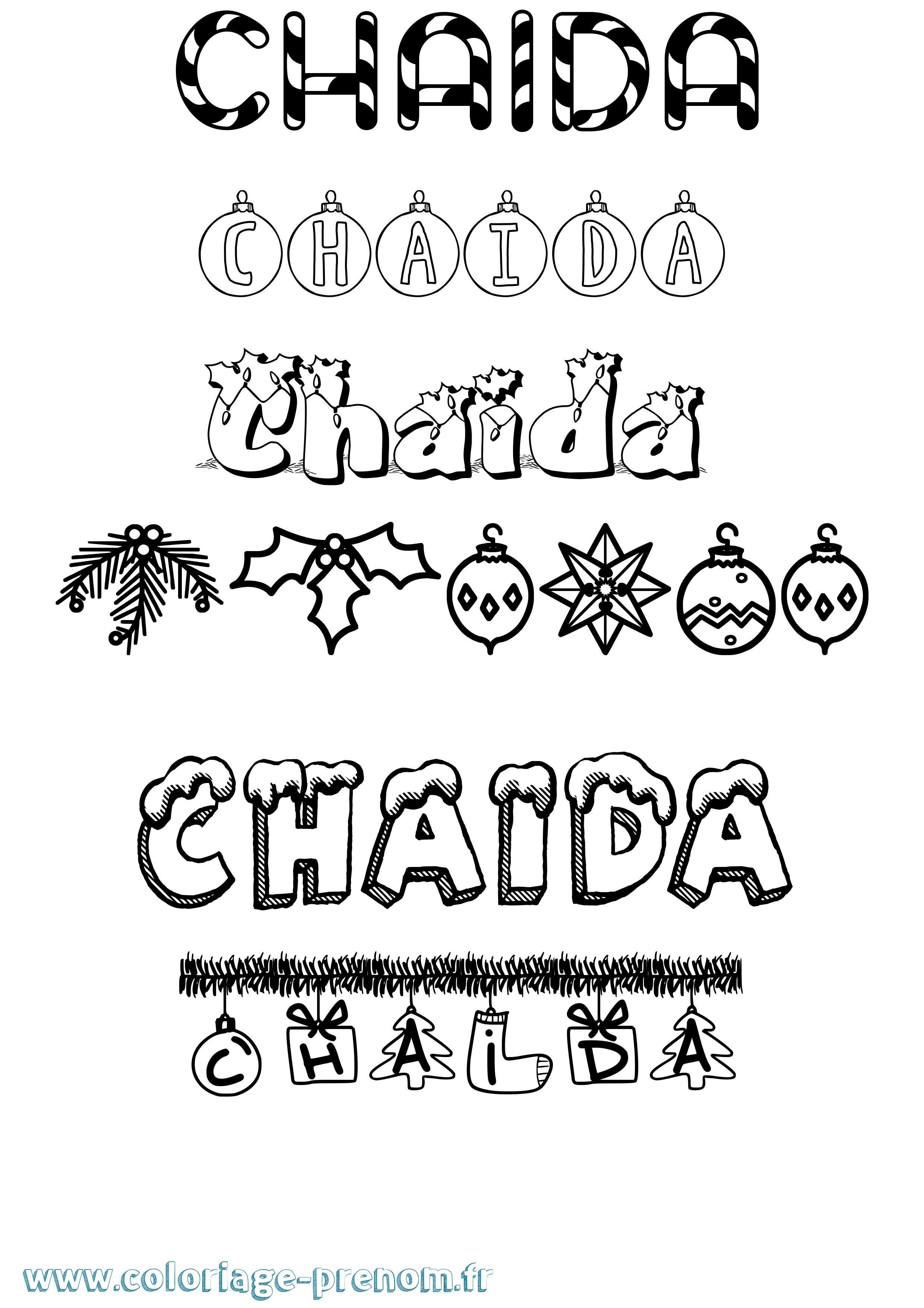 Coloriage prénom Chaida Noël