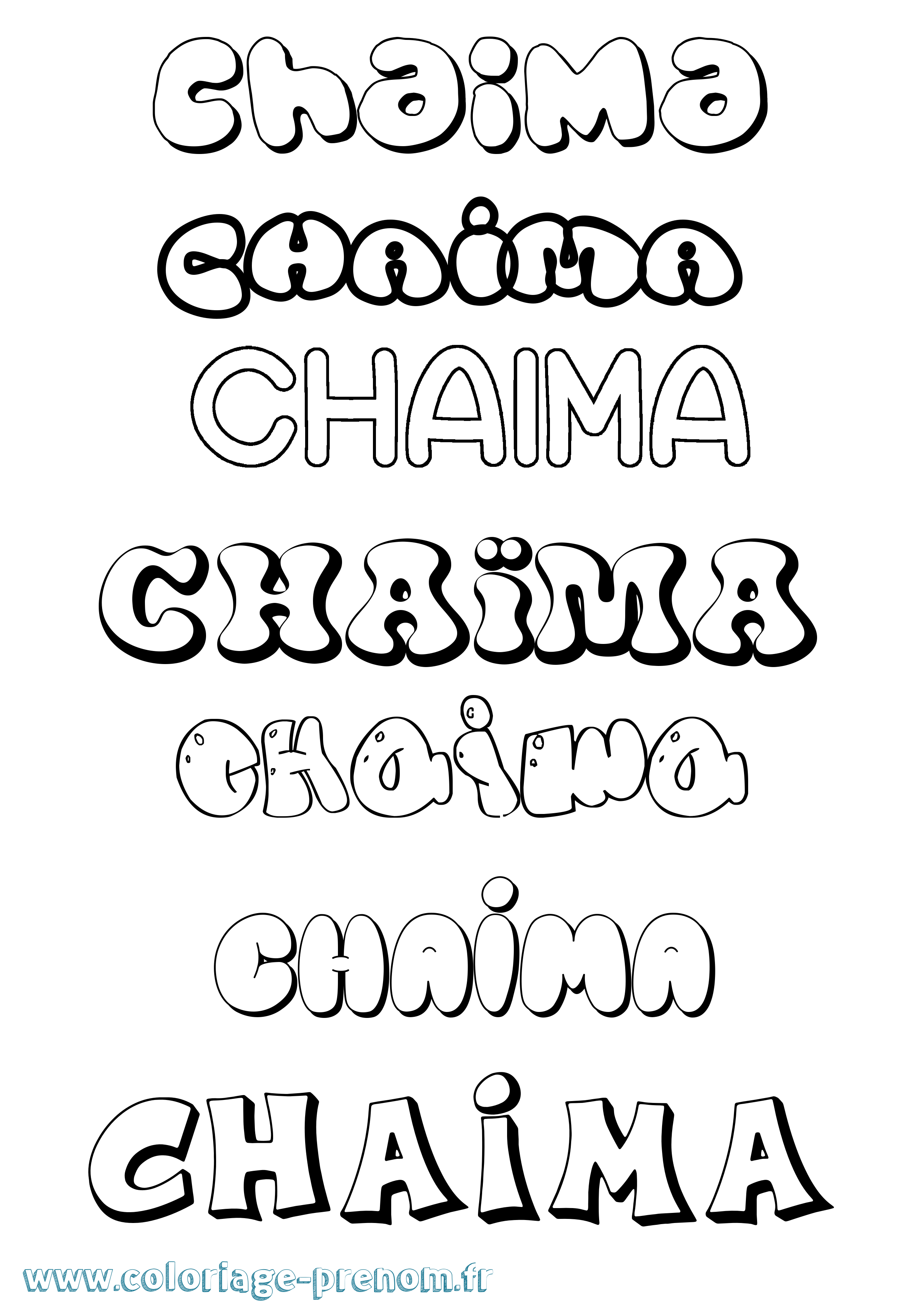 Coloriage Chaïma Bubble Coloriage prénom Chaïma Bubble