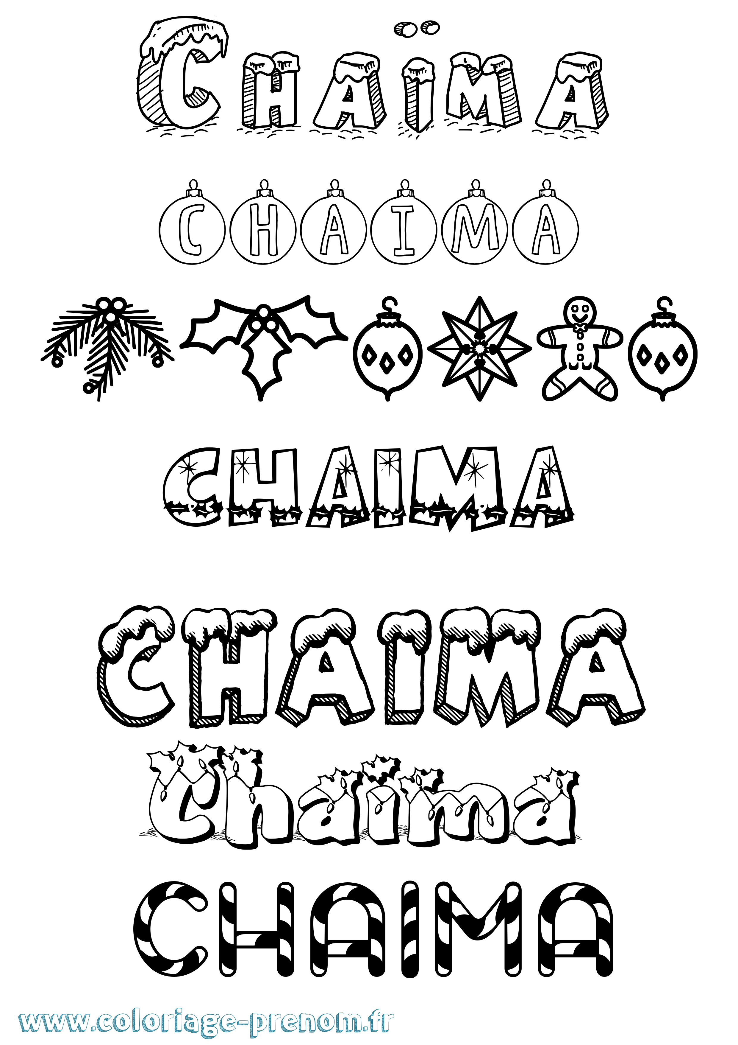 Coloriage Chaïma Noël Coloriage prénom Chaïma Noël