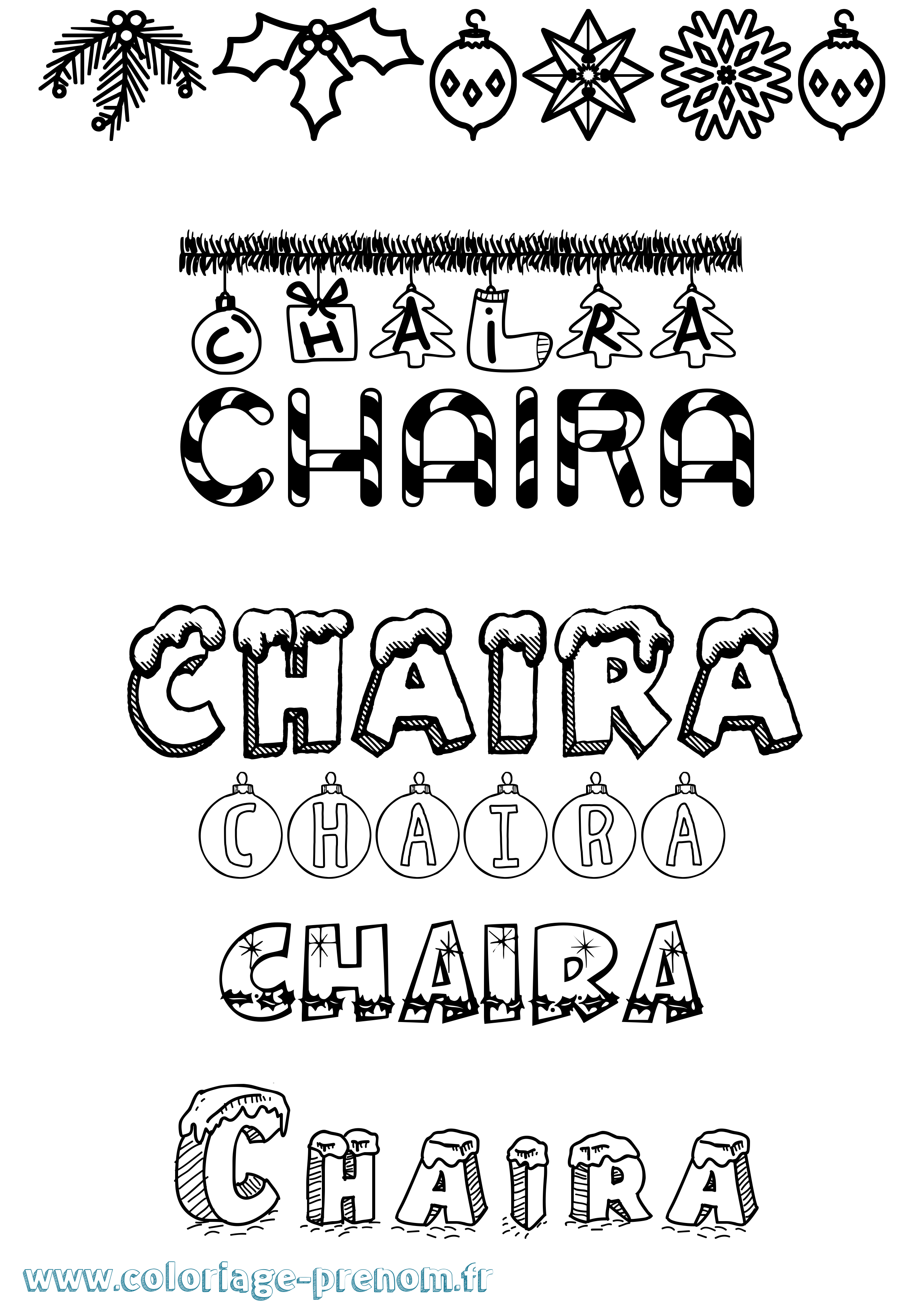 Coloriage prénom Chaira Noël