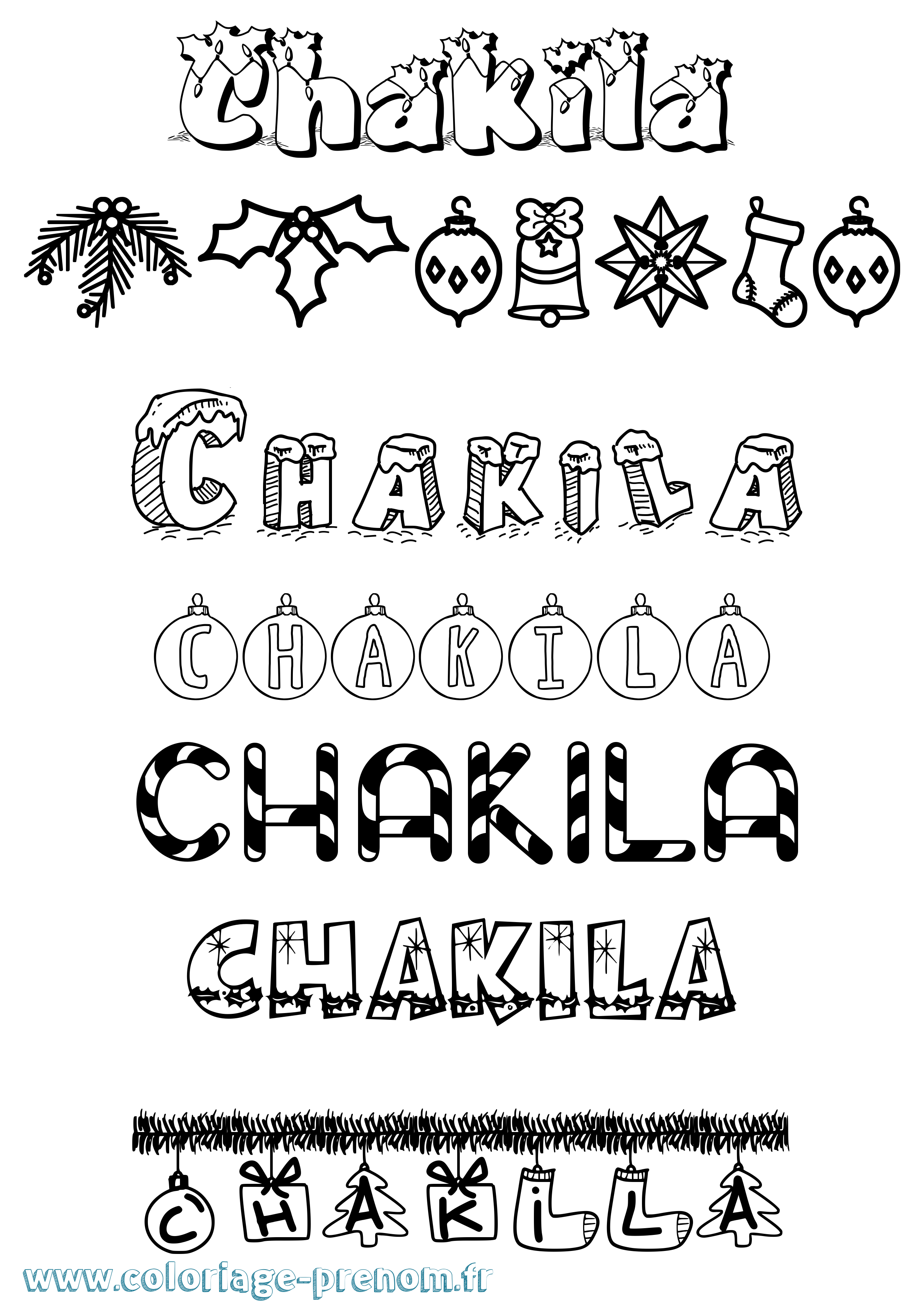 Coloriage prénom Chakila Noël