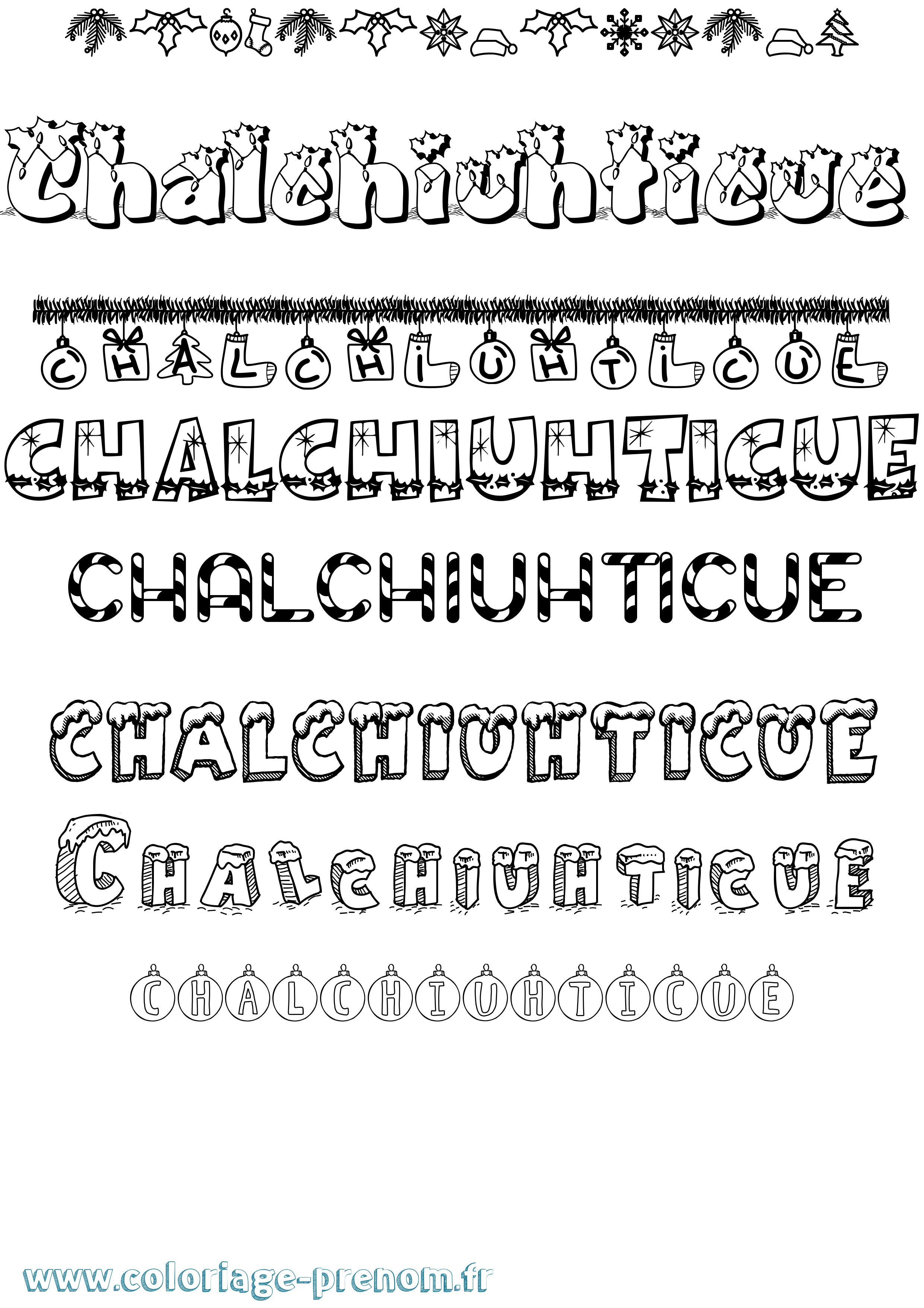 Coloriage prénom Chalchiuhticue Noël