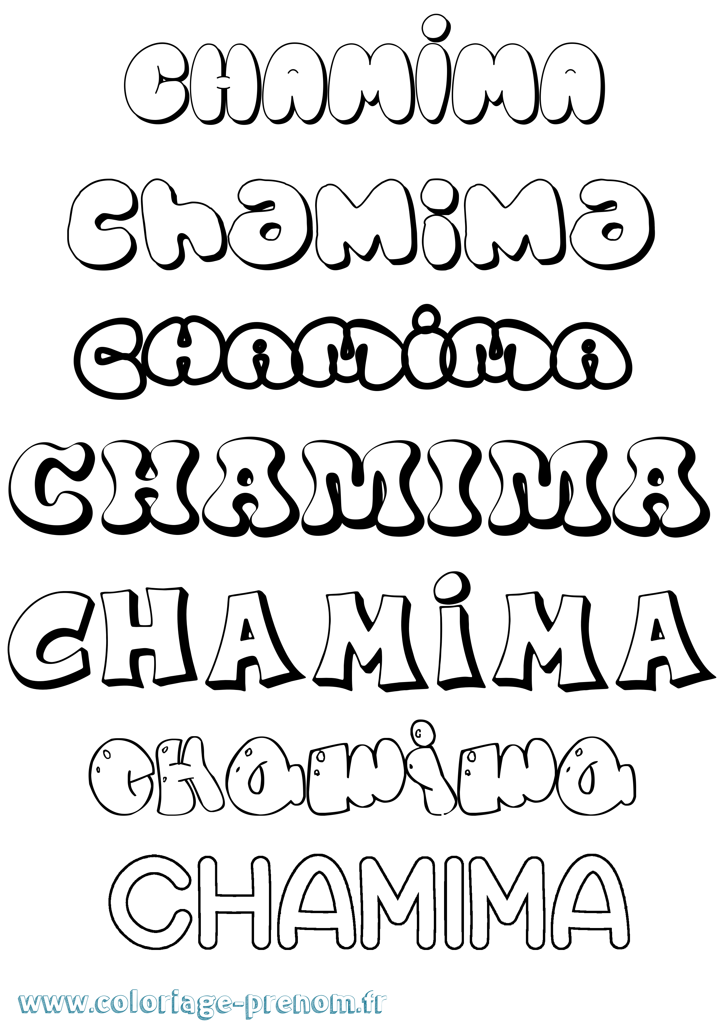 Coloriage prénom Chamima Bubble