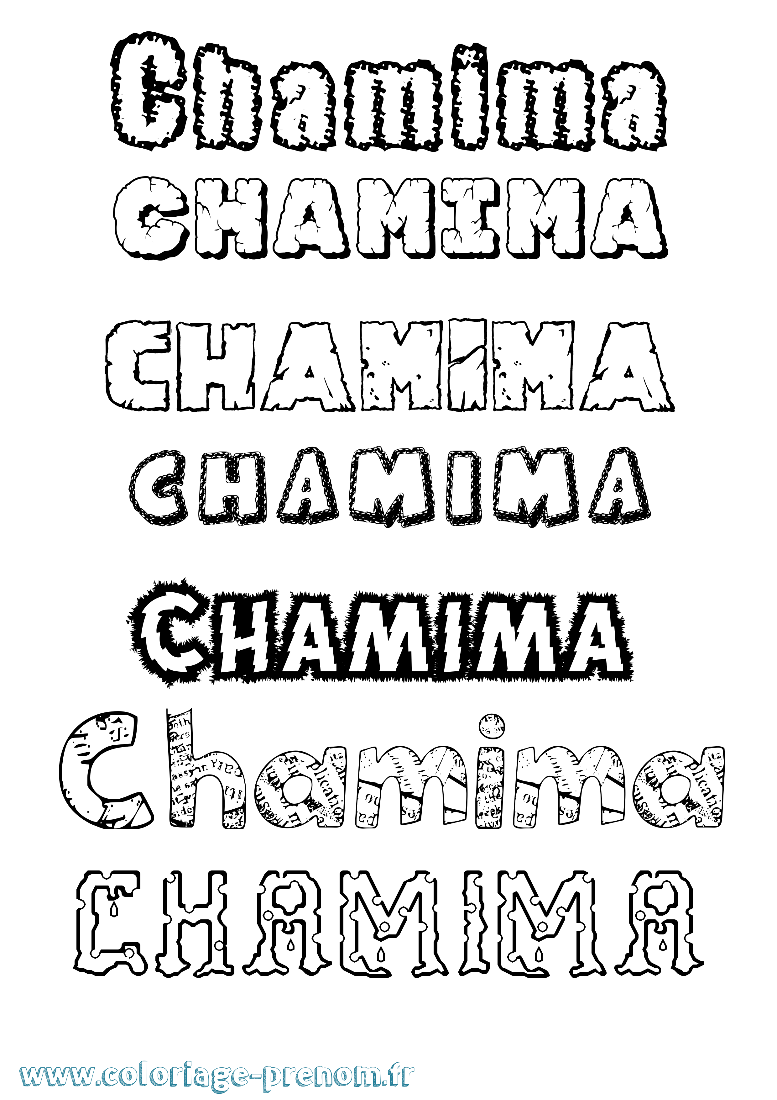 Coloriage prénom Chamima Destructuré