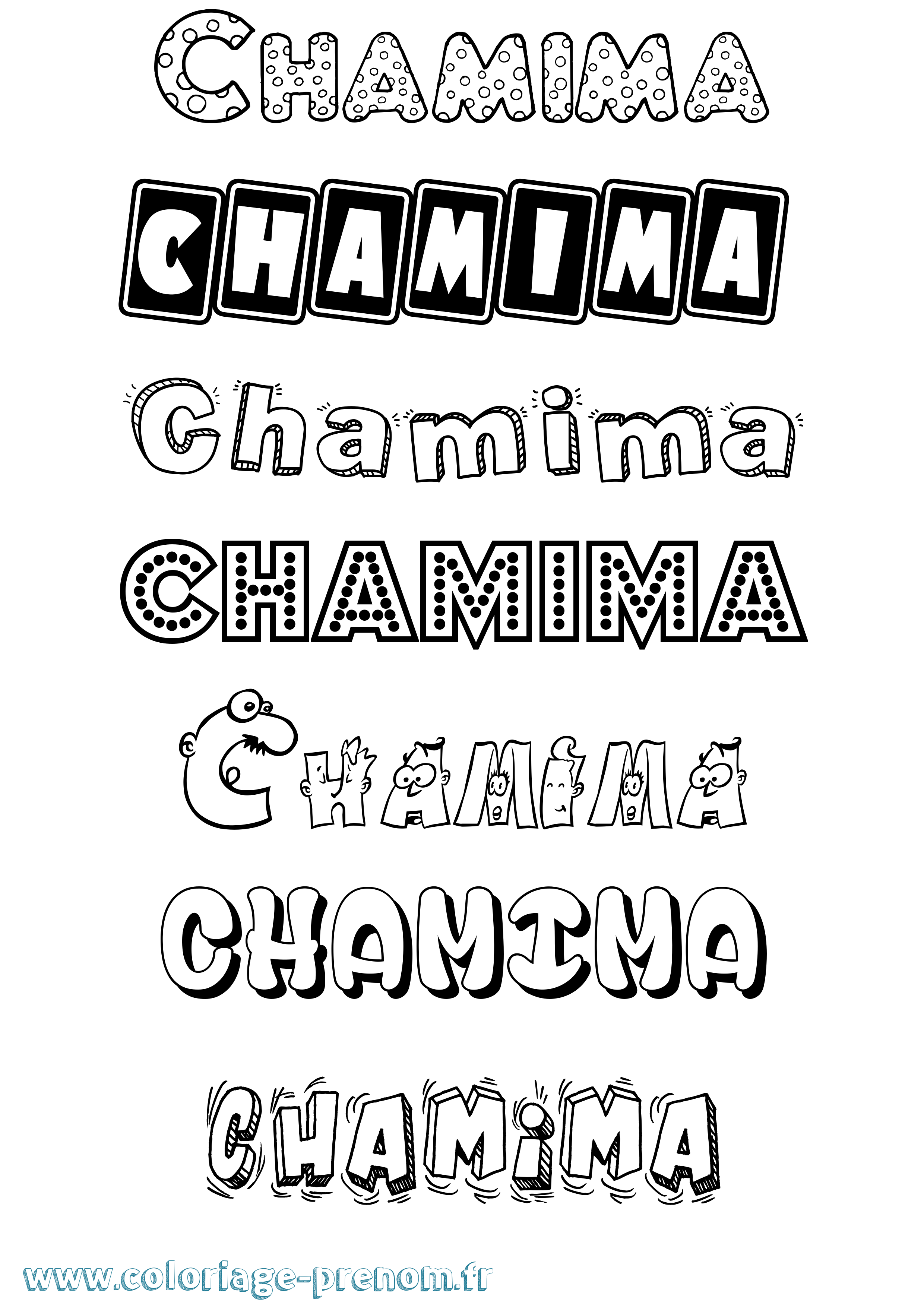 Coloriage prénom Chamima Fun