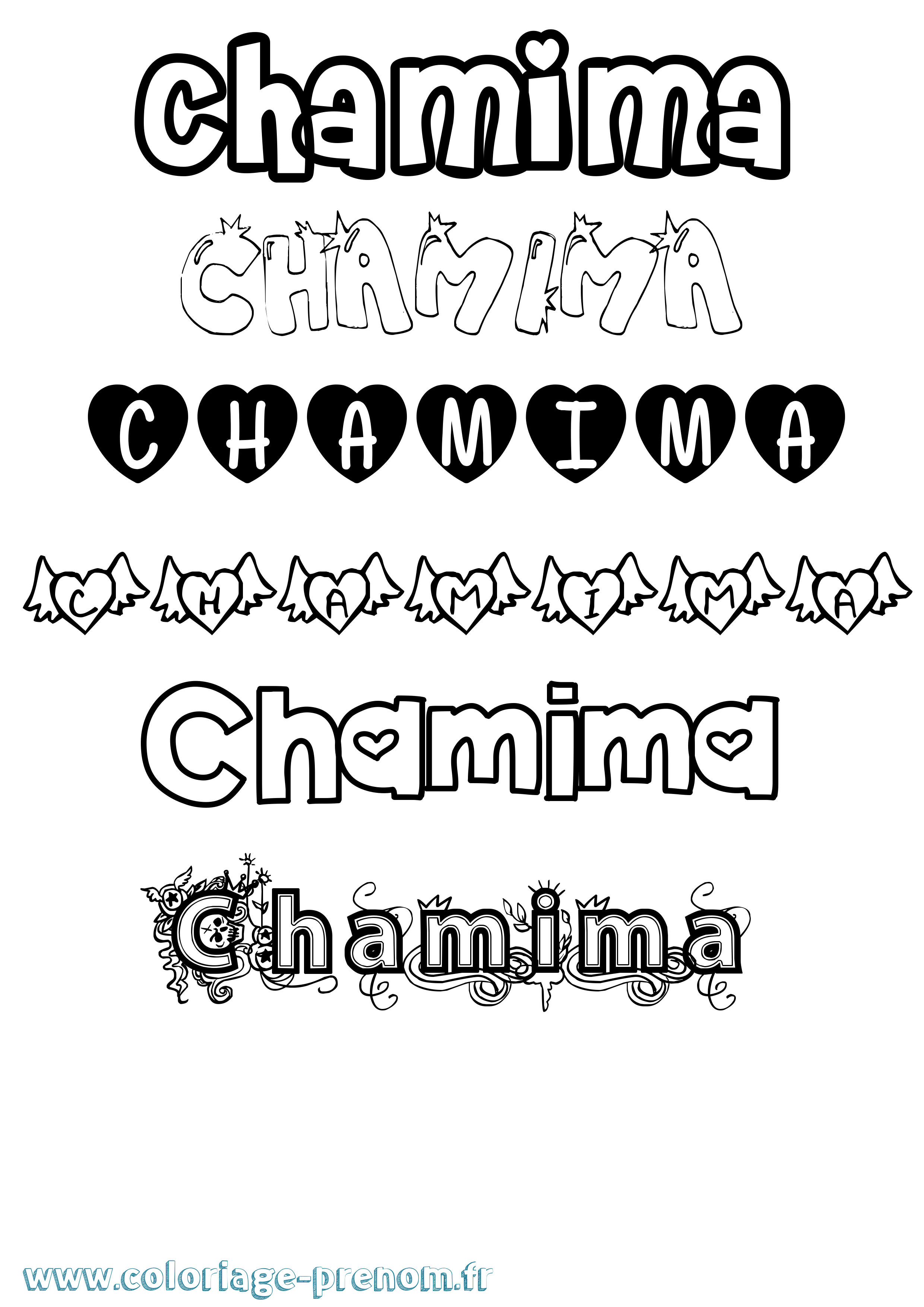Coloriage prénom Chamima Girly
