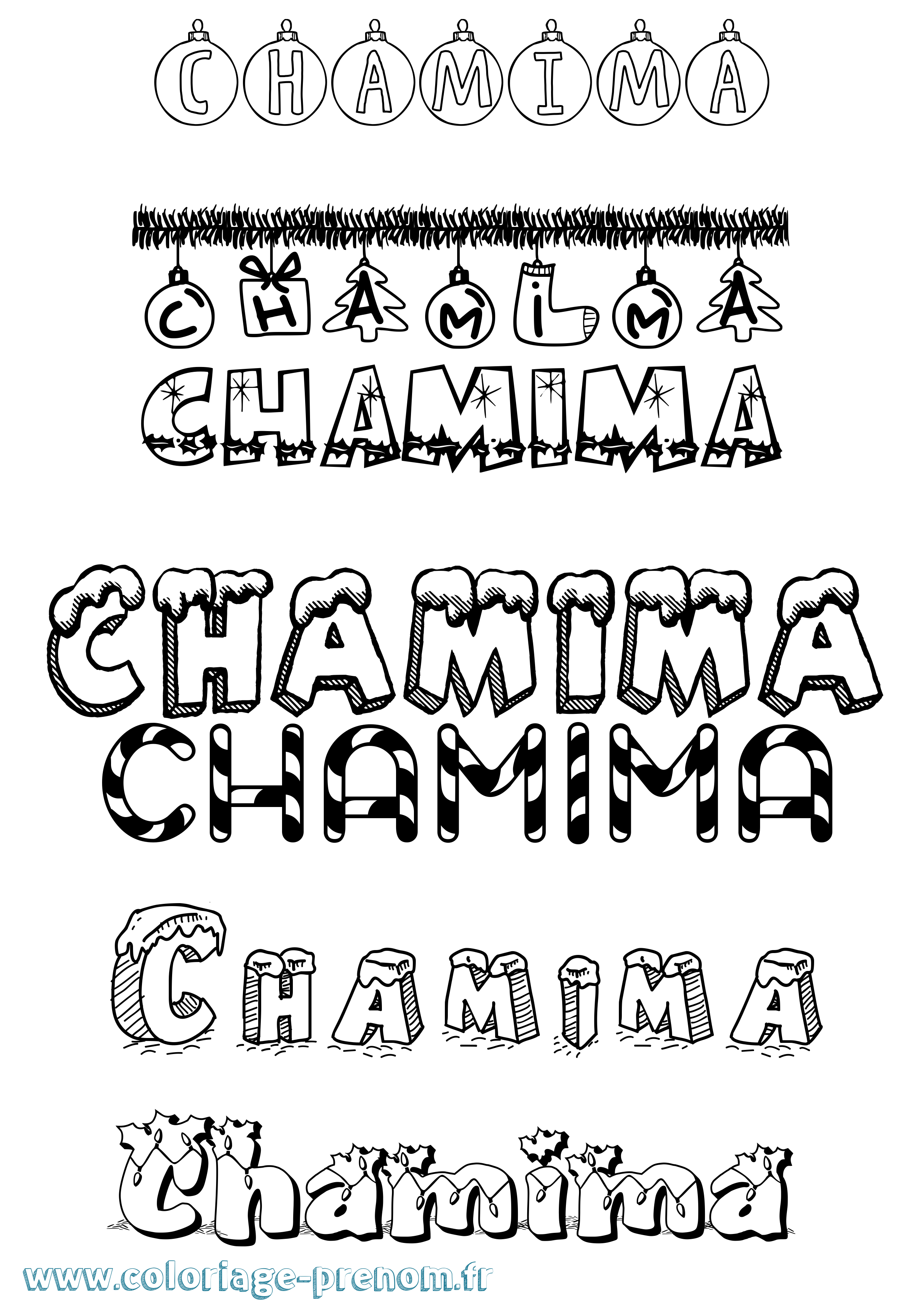 Coloriage prénom Chamima Noël