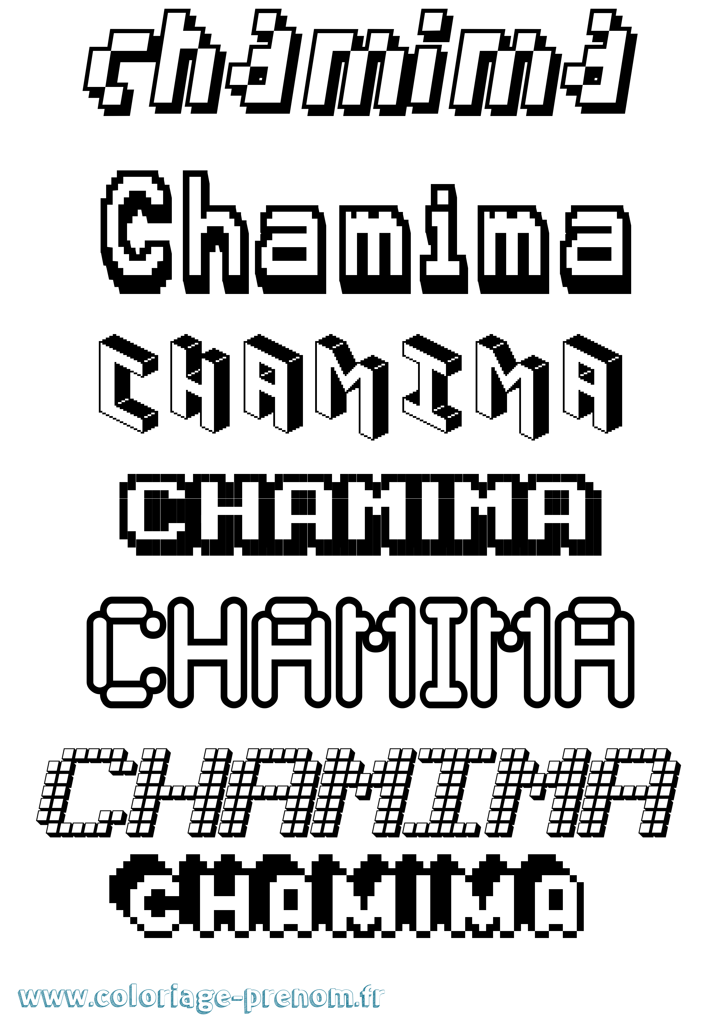 Coloriage prénom Chamima Pixel