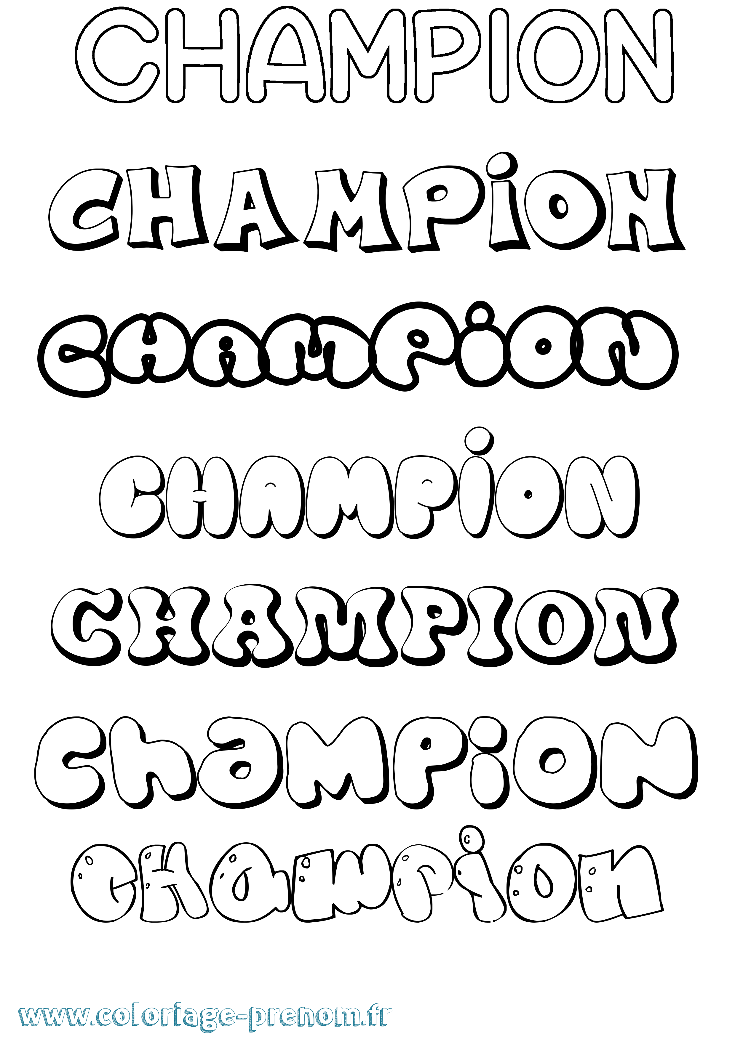 Coloriage prénom Champion Bubble