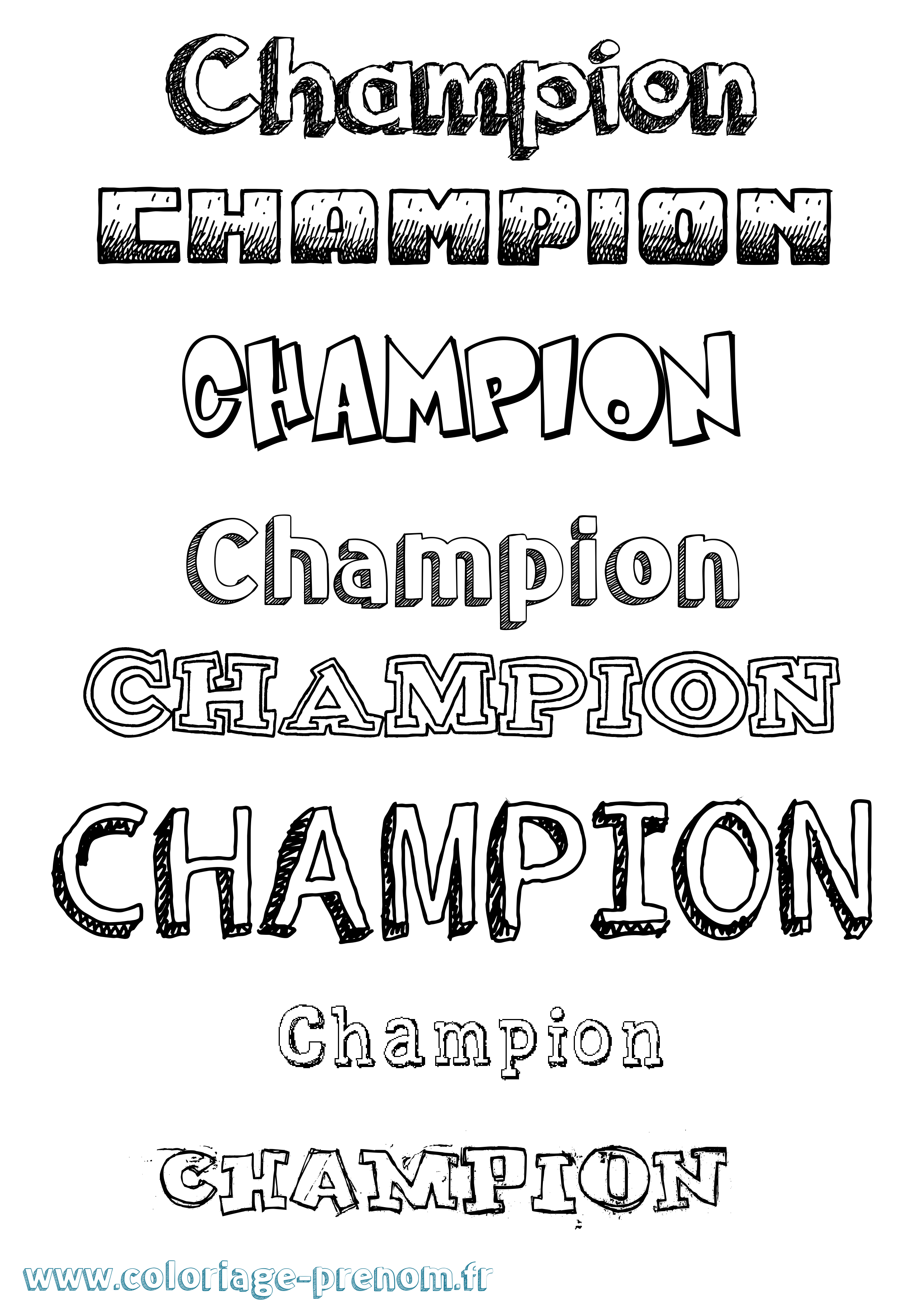 Coloriage prénom Champion Dessiné