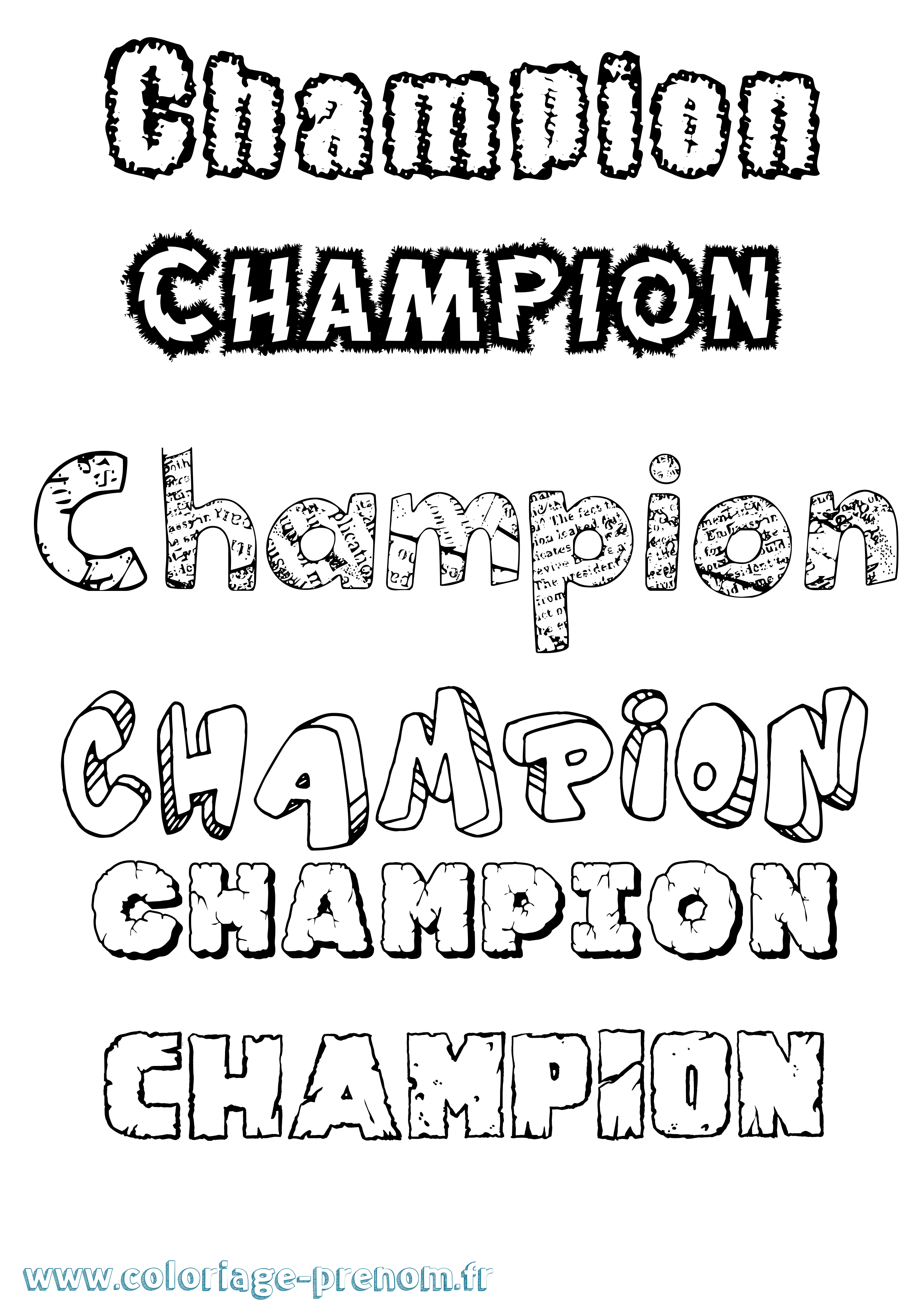 Coloriage prénom Champion Destructuré