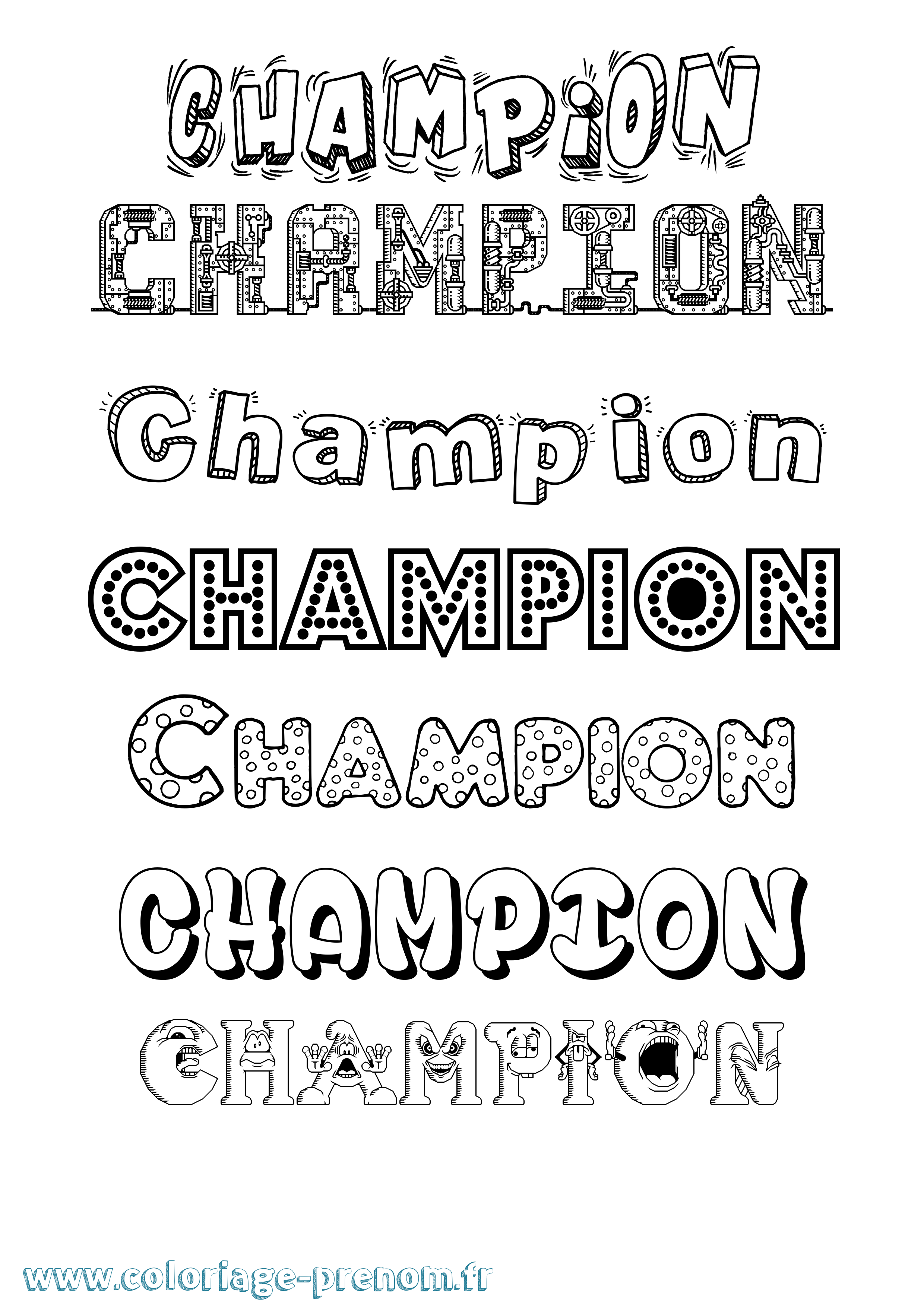 Coloriage prénom Champion Fun