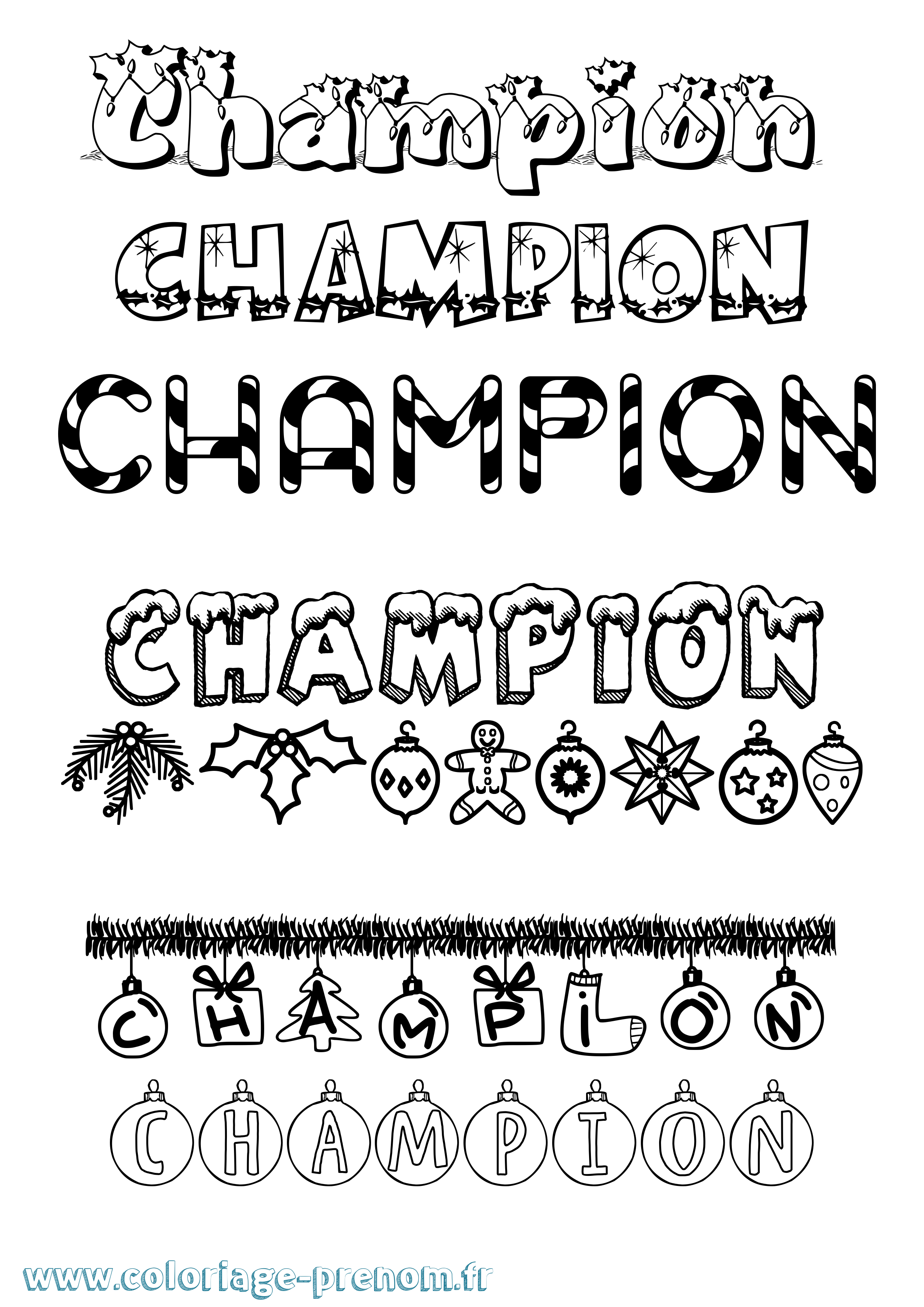 Coloriage prénom Champion Noël
