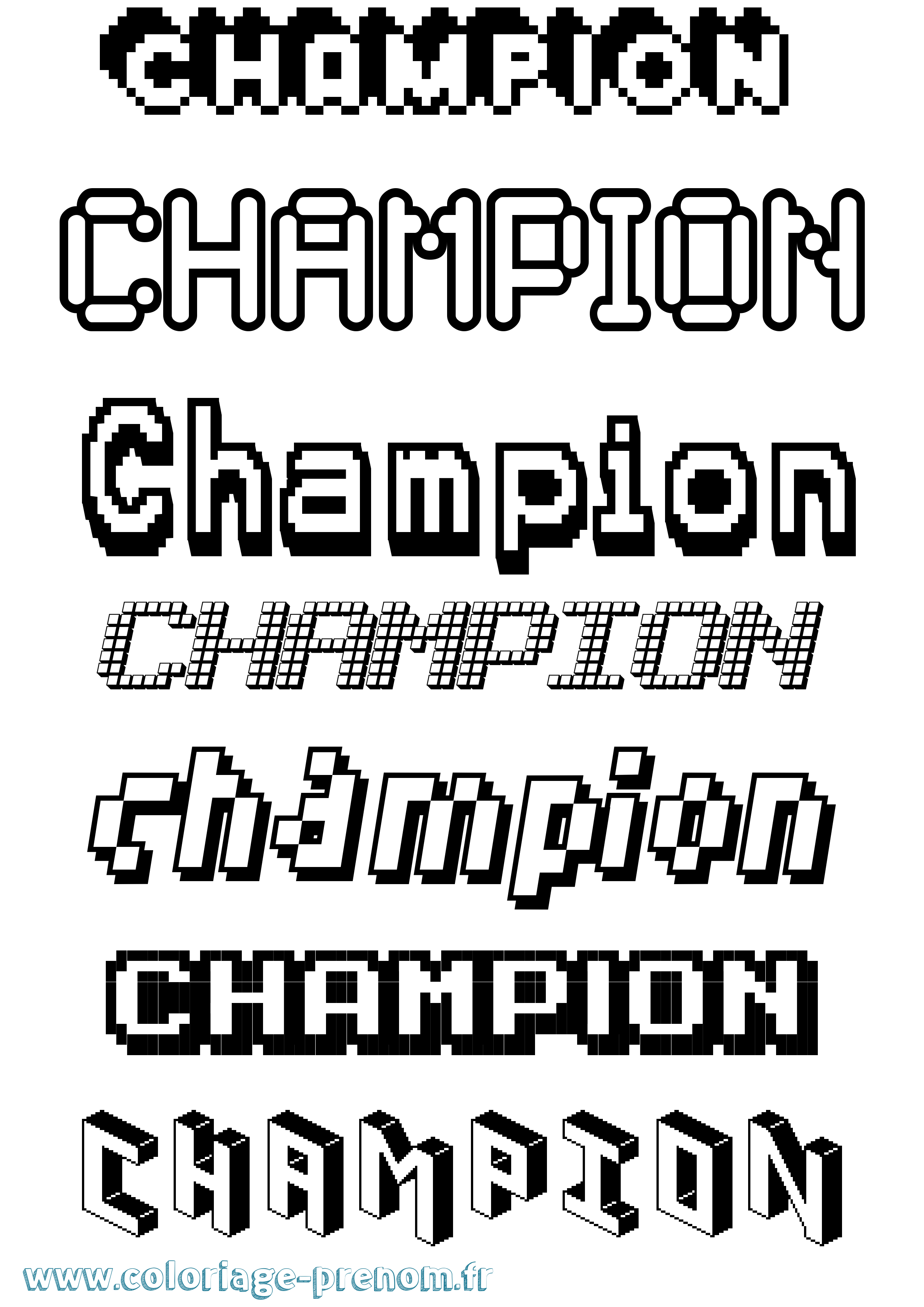 Coloriage prénom Champion Pixel