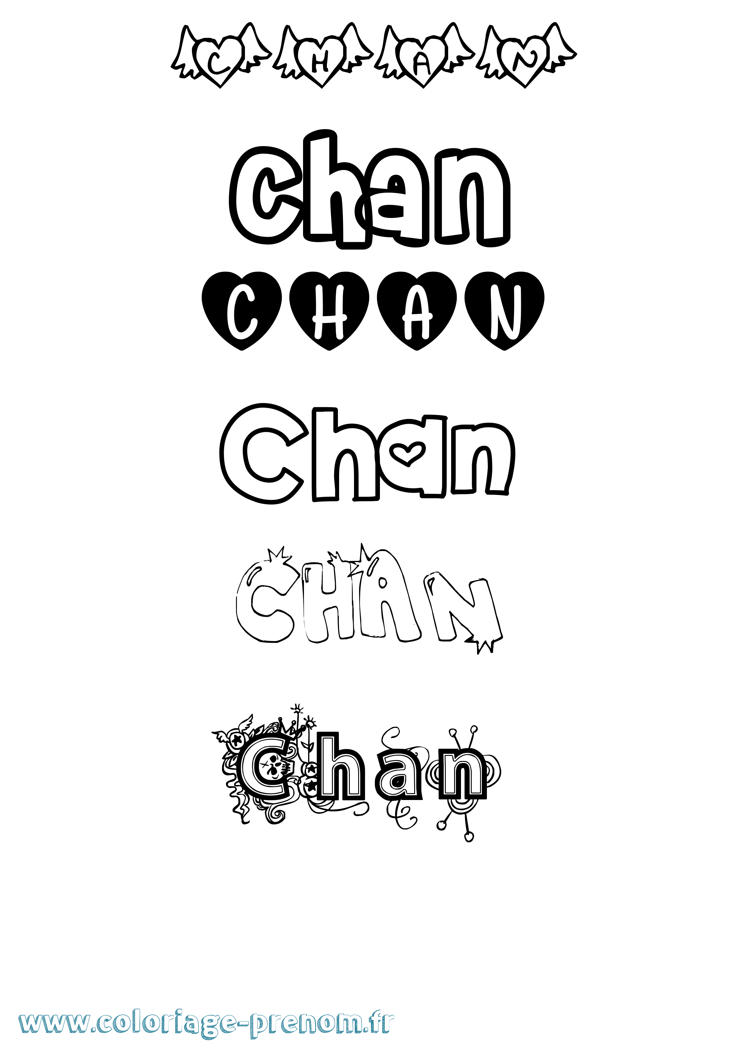 Coloriage prénom Chan Girly