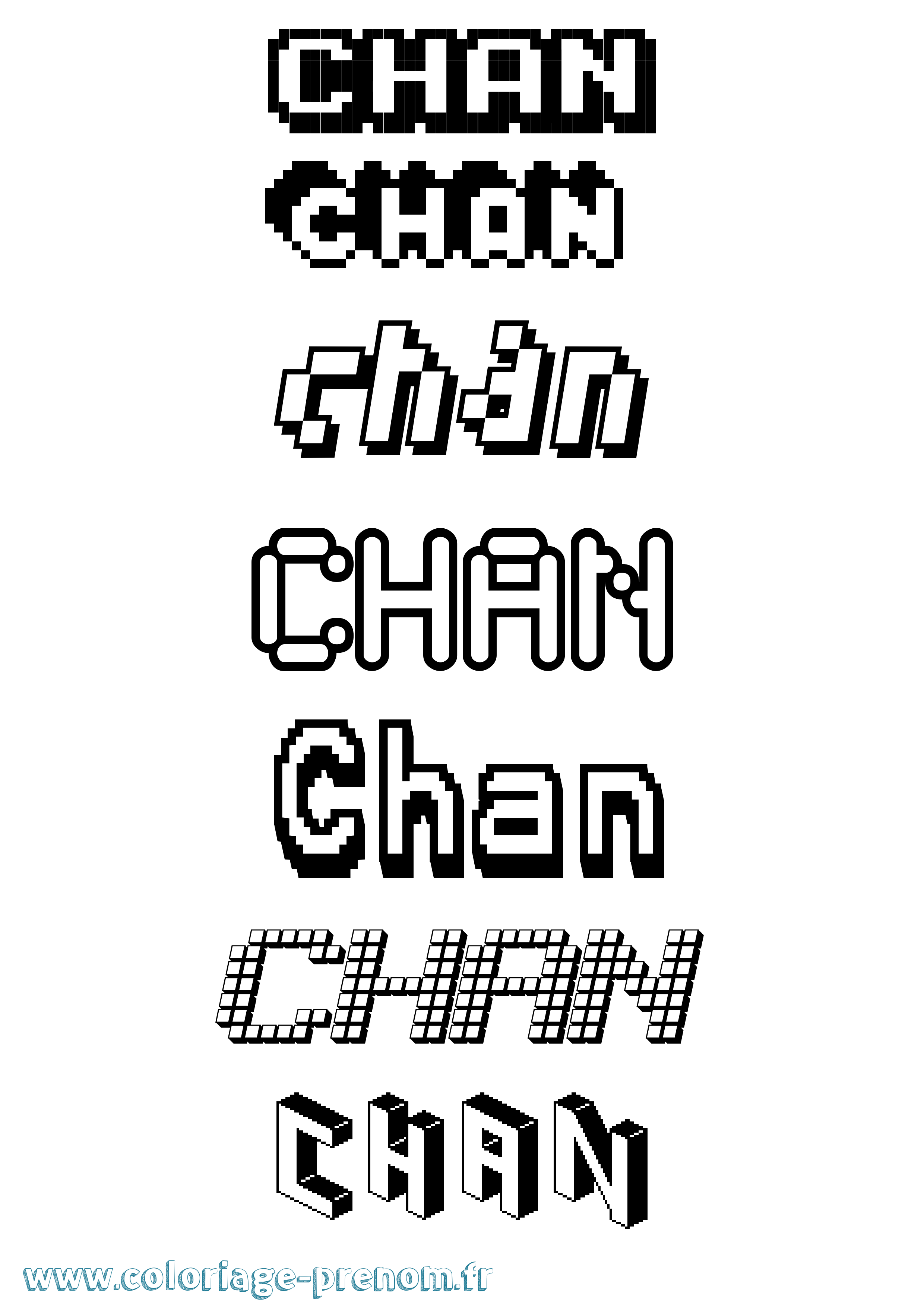 Coloriage prénom Chan Pixel