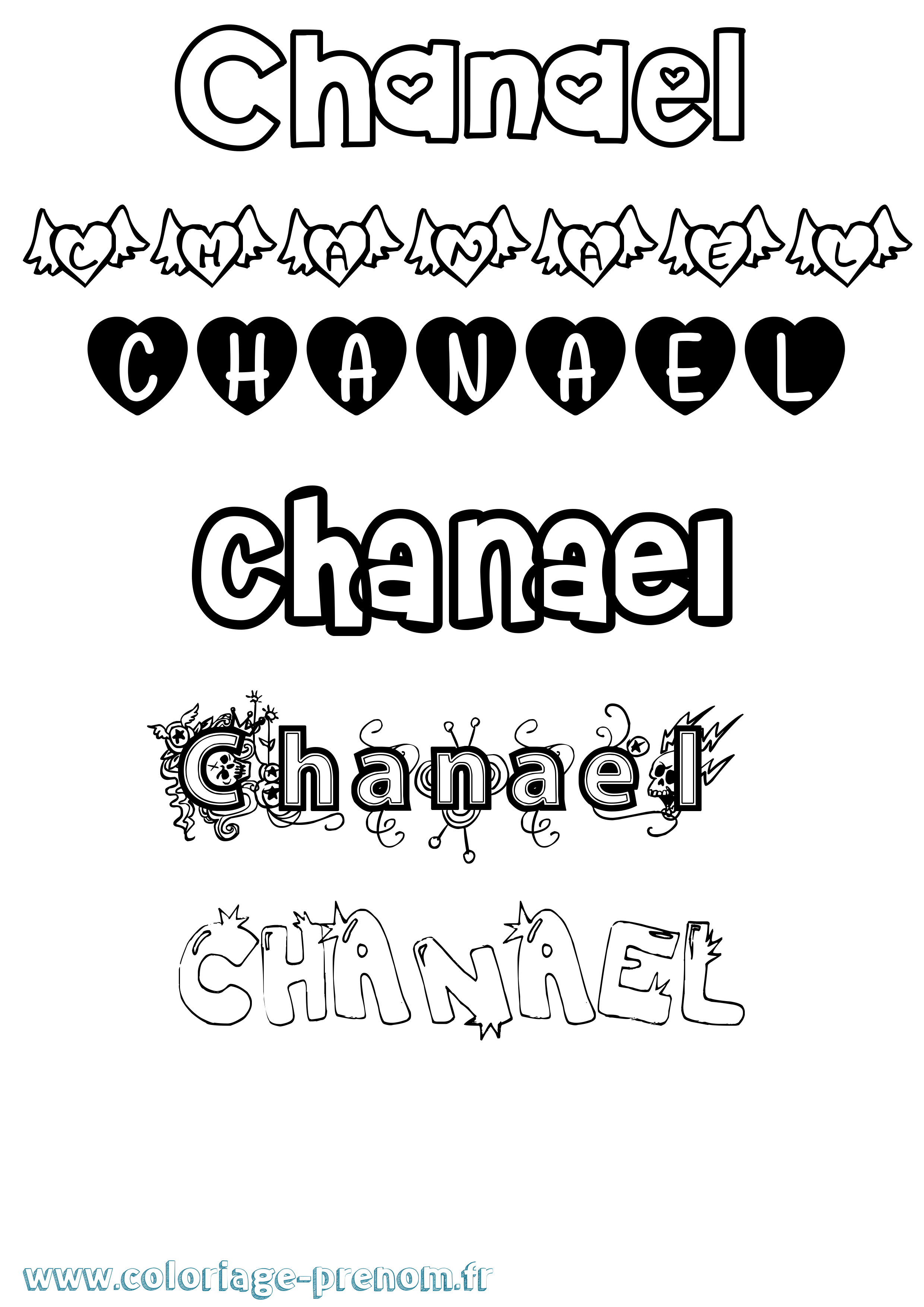 Coloriage prénom Chanael Girly